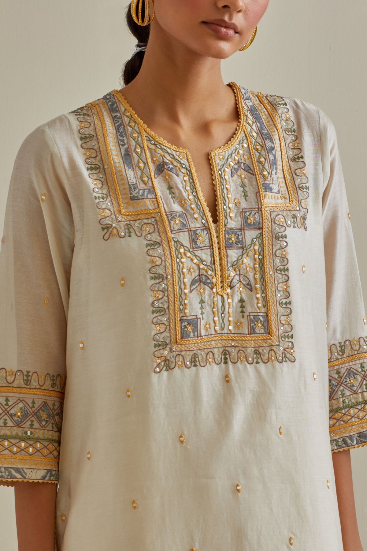 Yellow Chanderi Straght Kurta Set