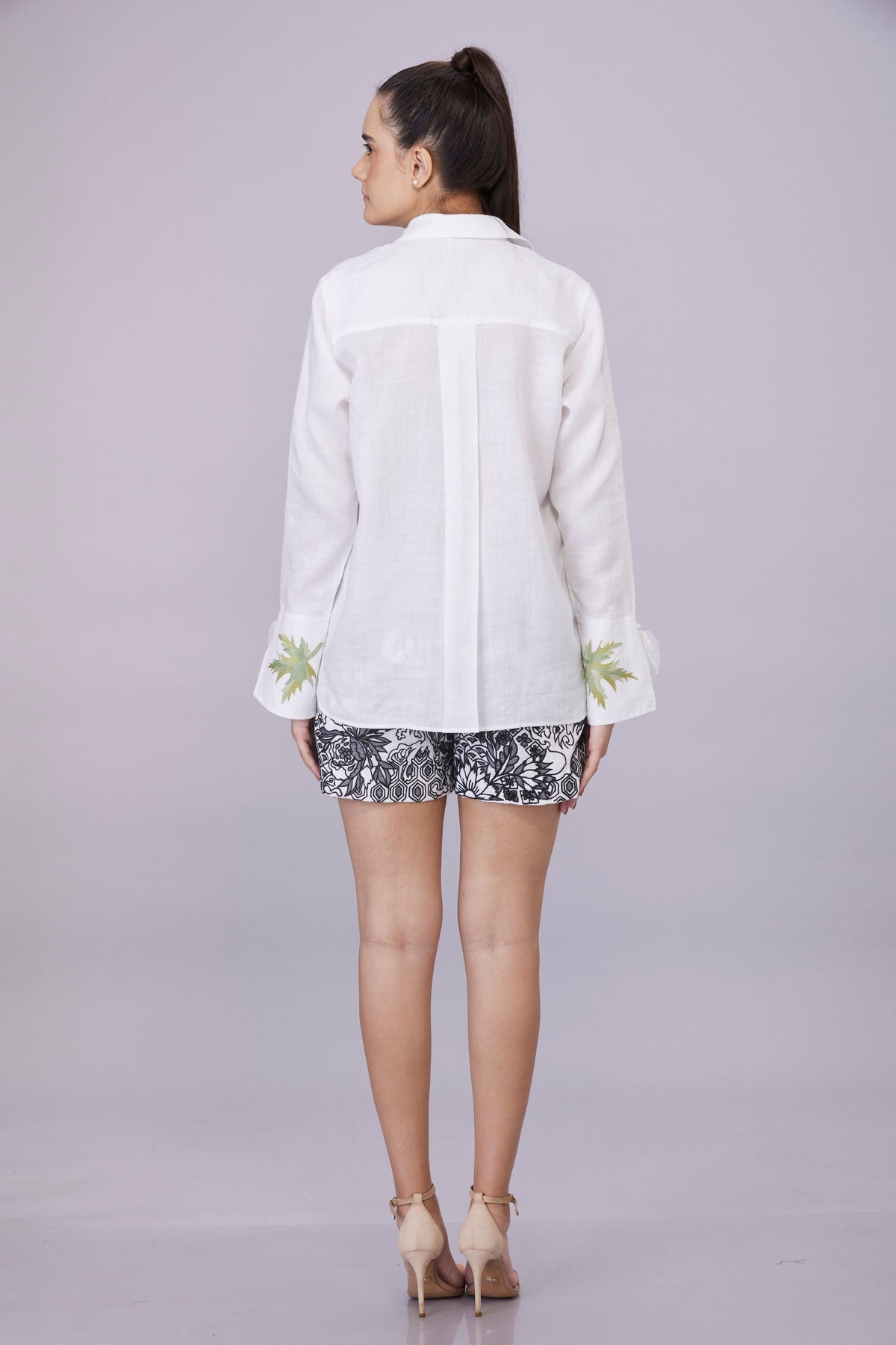 White Falling Leaf Embroidery Shirt