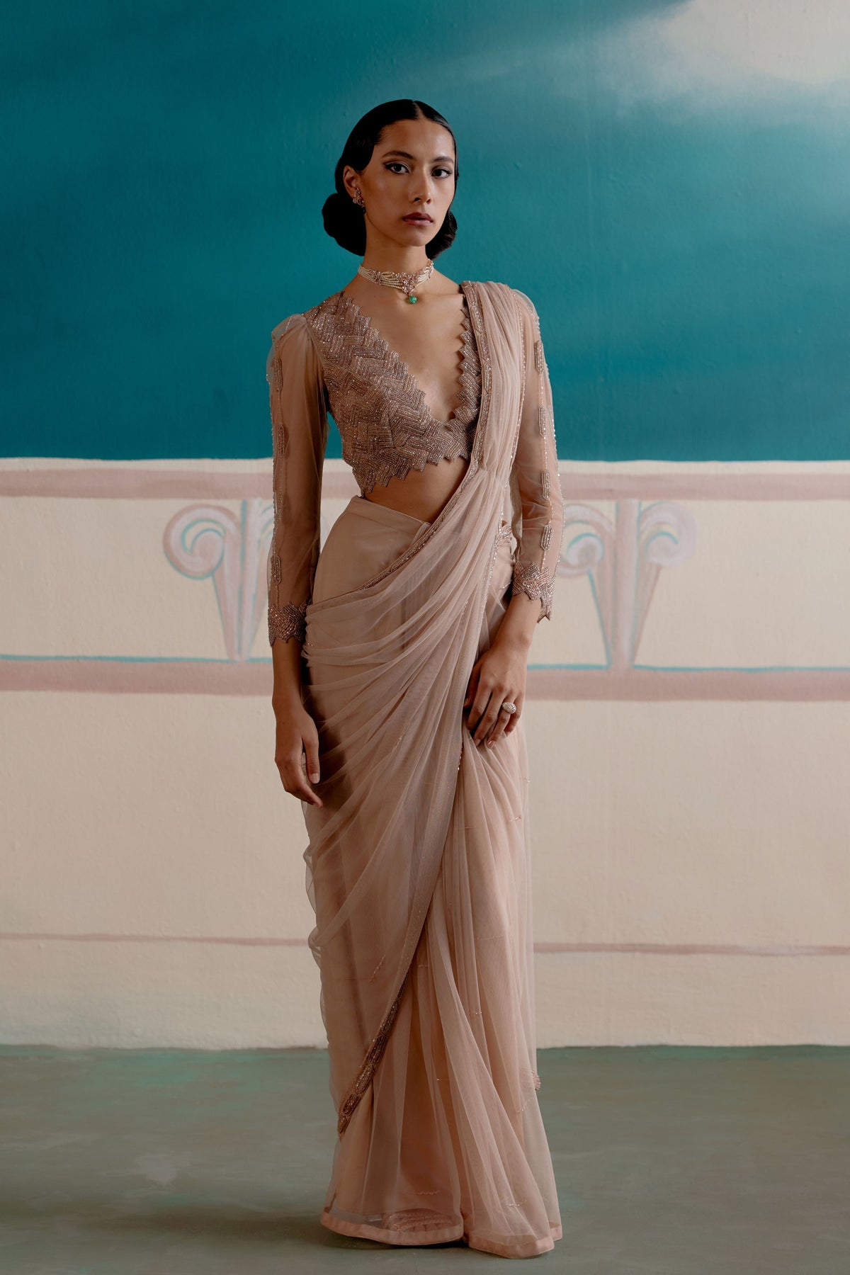 Champagne Chic Draped Saree