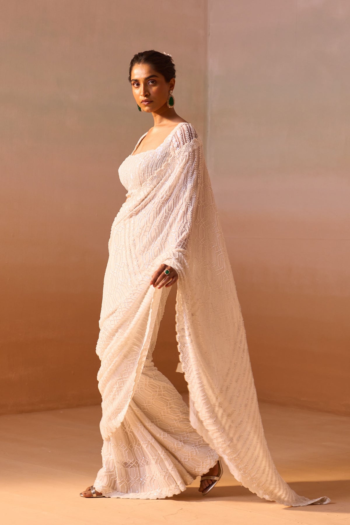 Off White Saree Set