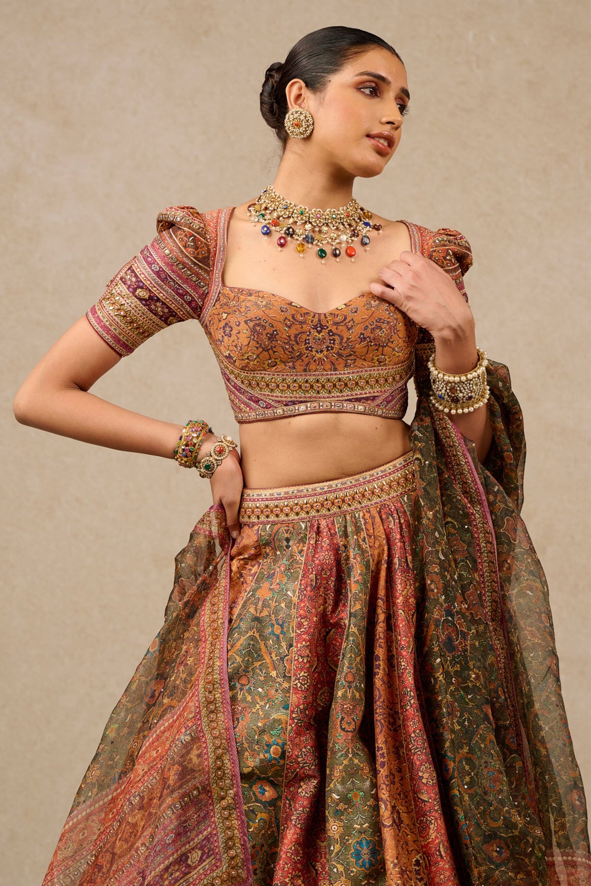 Multicolour Printed Chanderi Lehenga