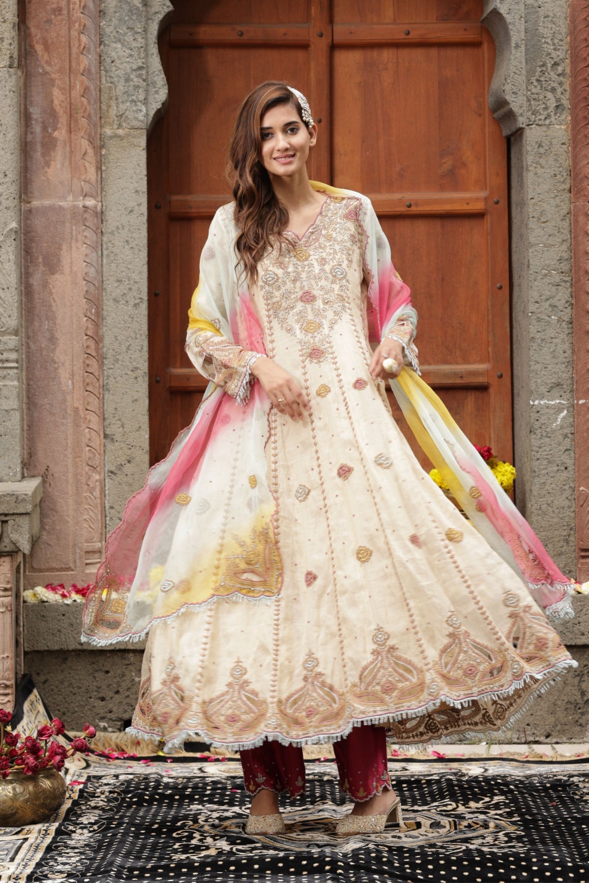 Beige Anarkali Set