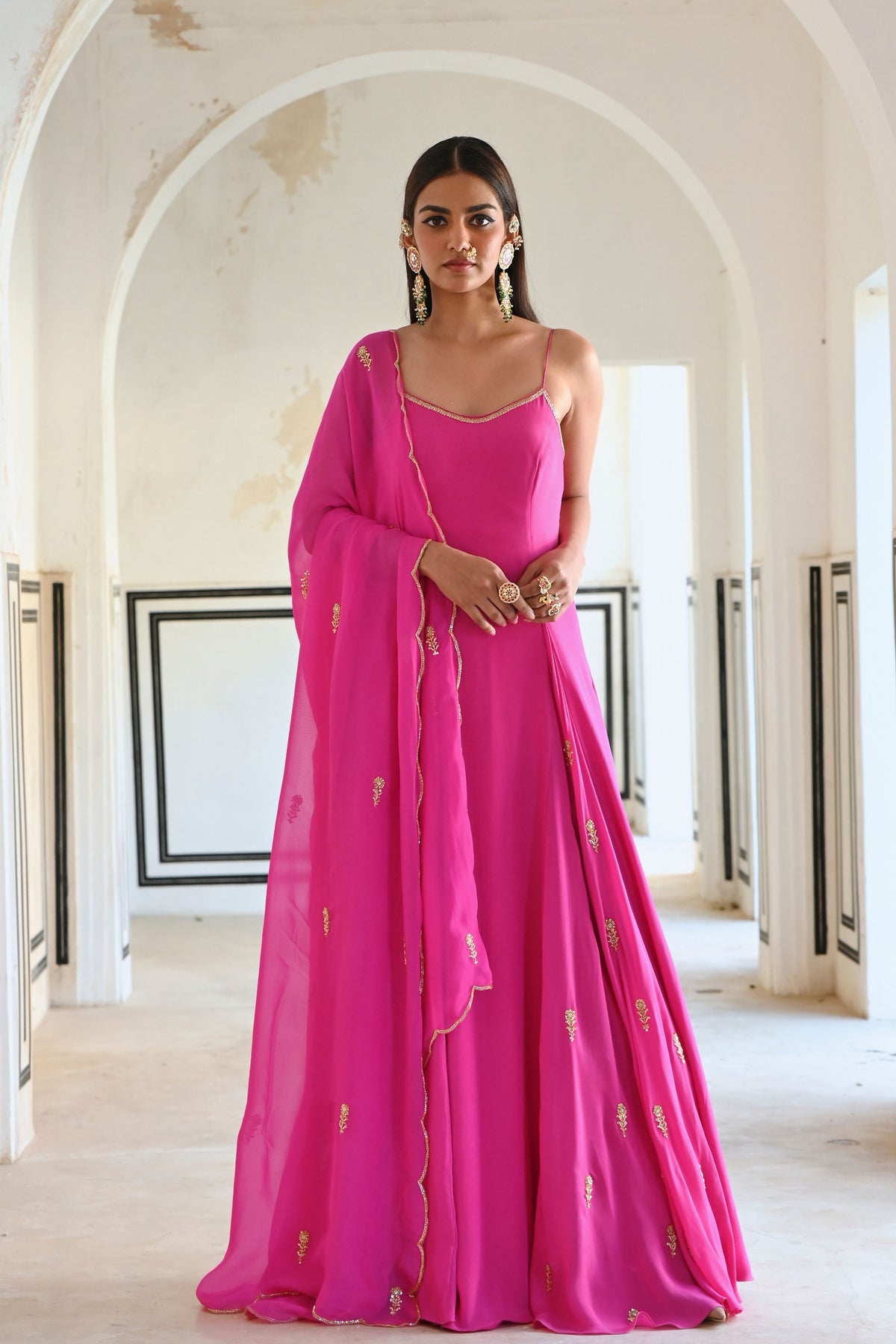 Bright Pink Embroidered Anarkali Set