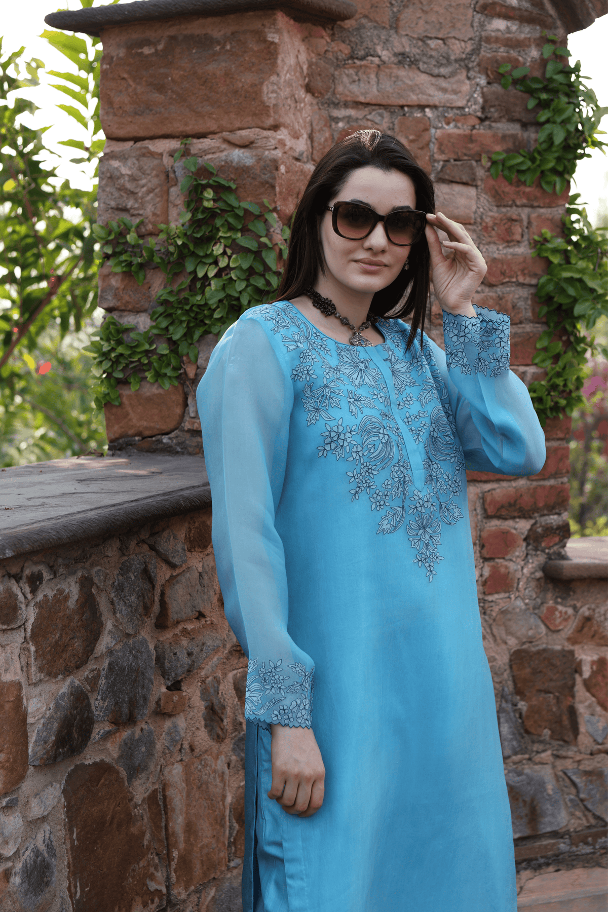 Sky Blue Embroidered Kurta And Pant