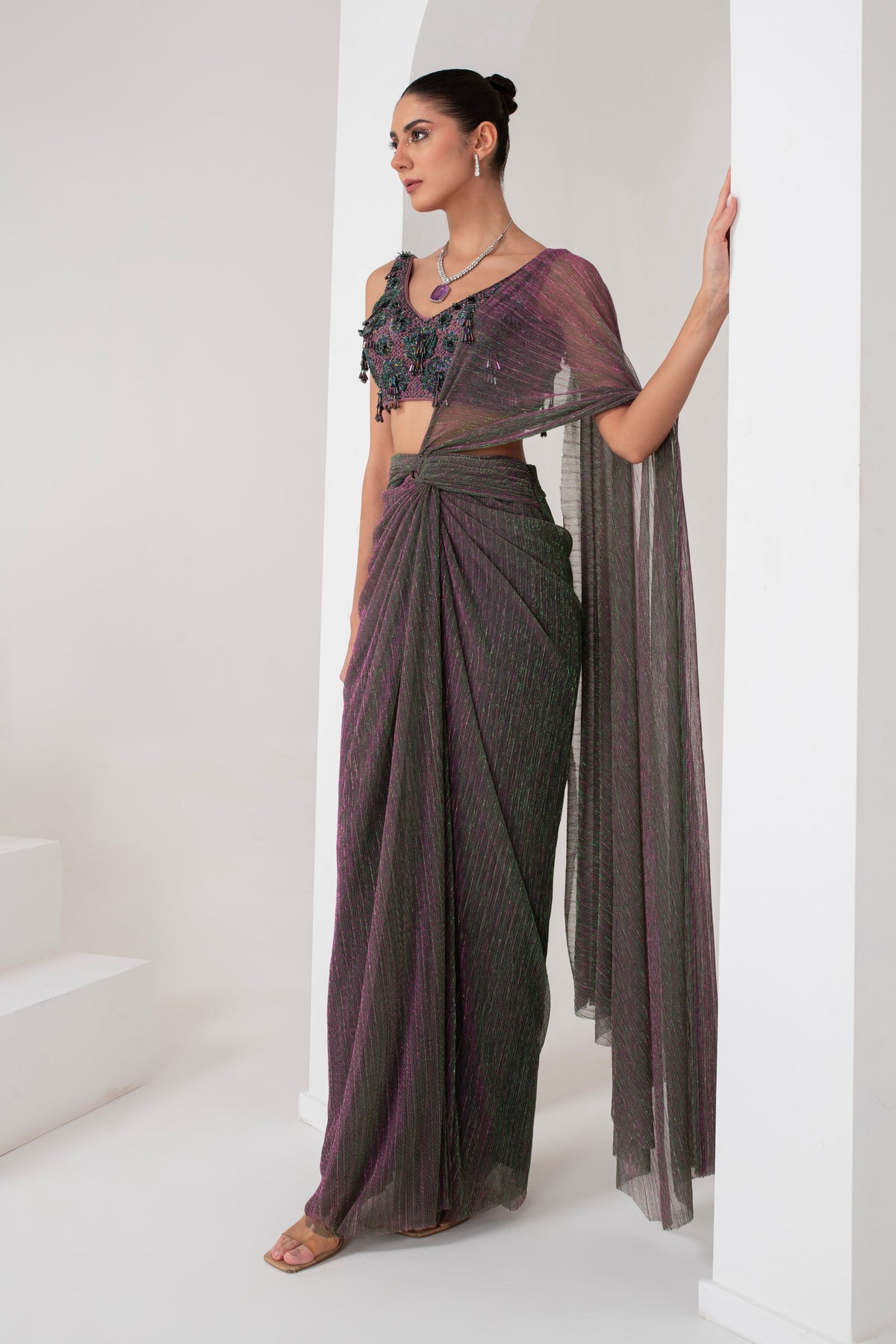 Lavender Crystal Hanging Saree