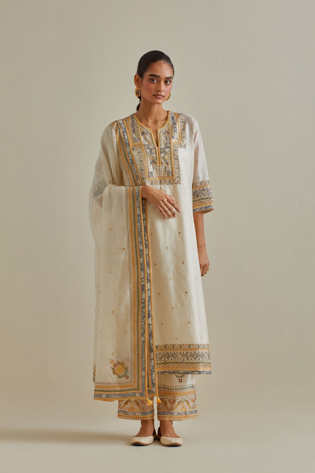 Yellow Chanderi Straght Kurta Set