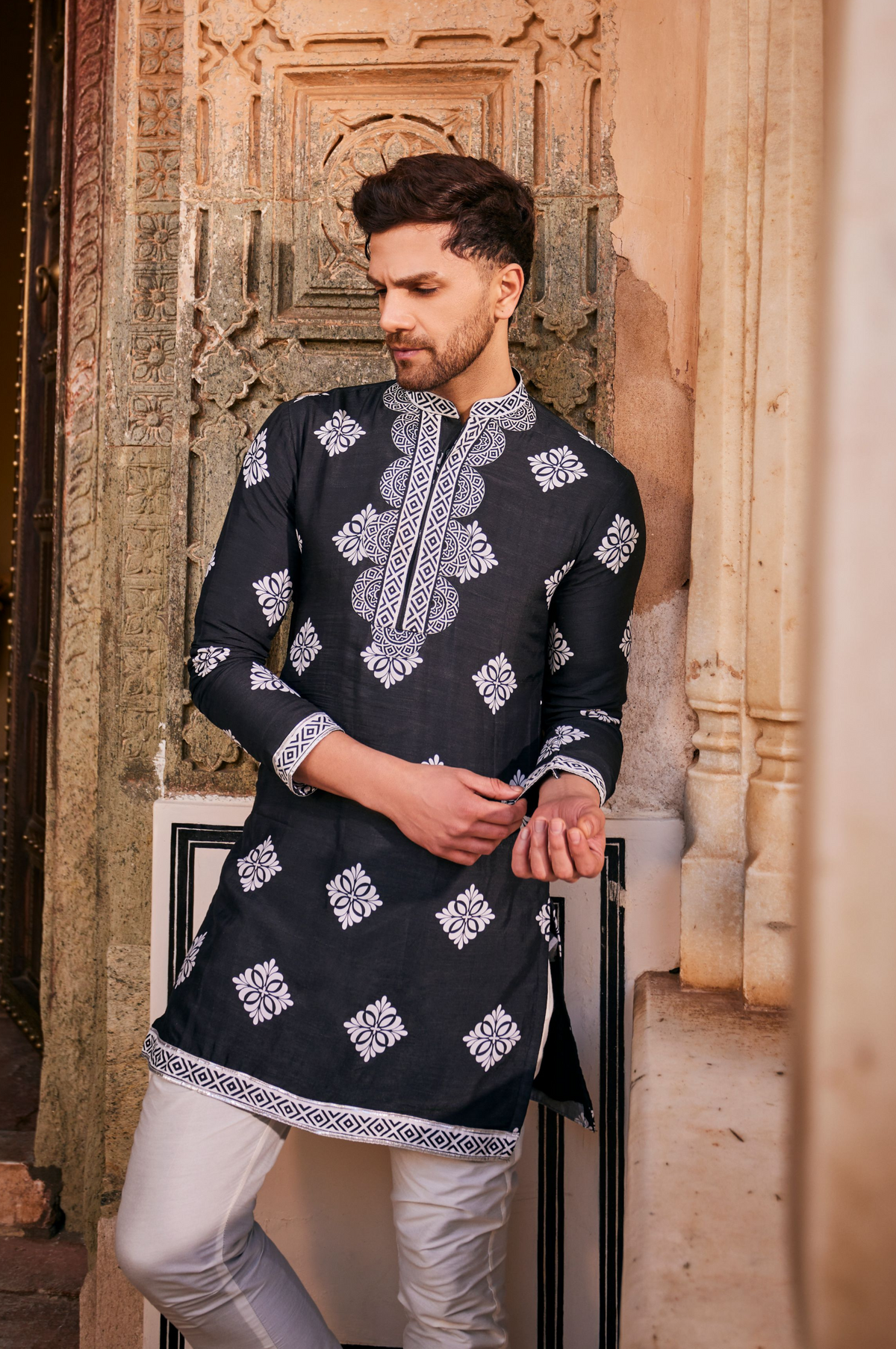 Black Printed Kurta With Pants