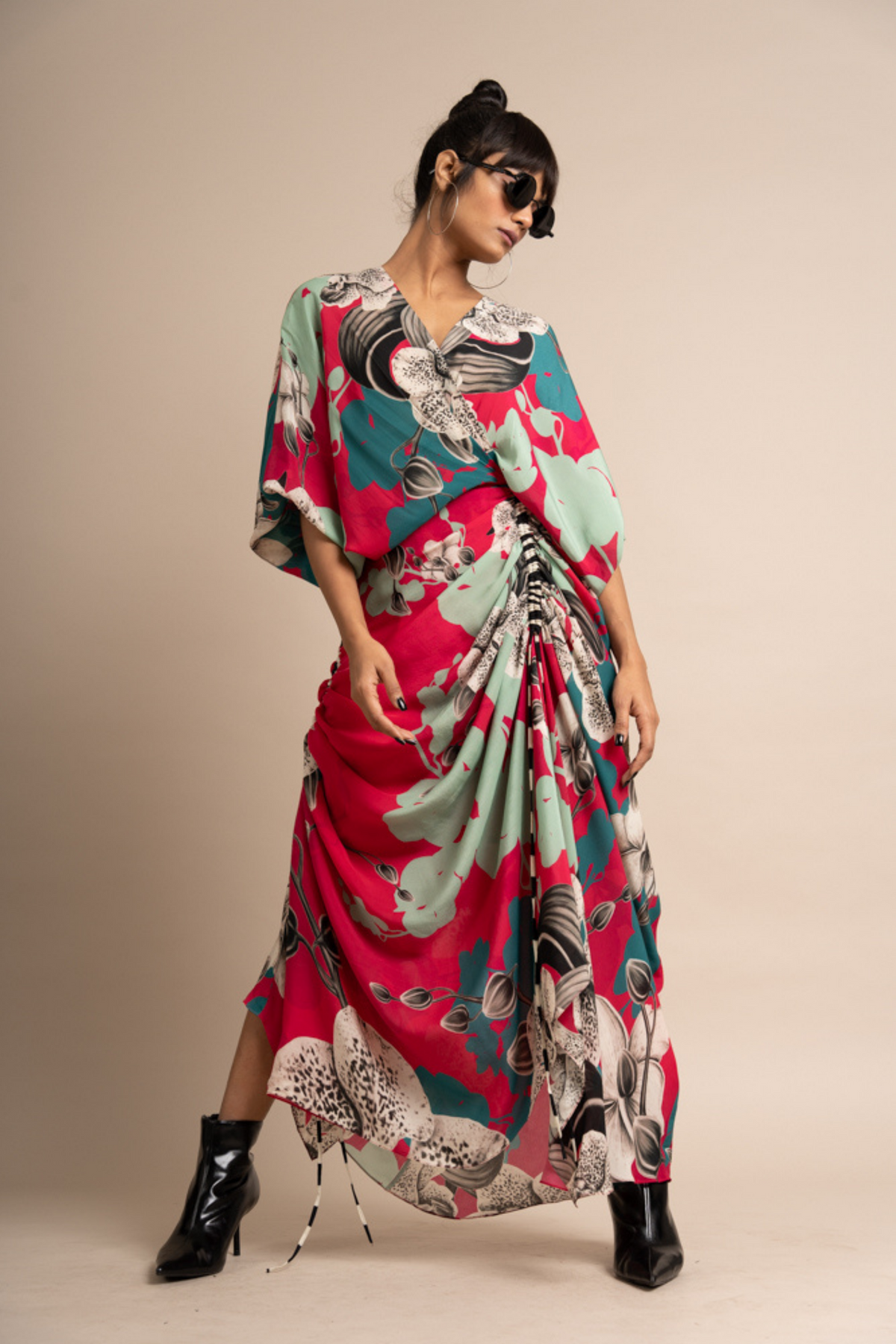 Magenta Print Wrap Dress