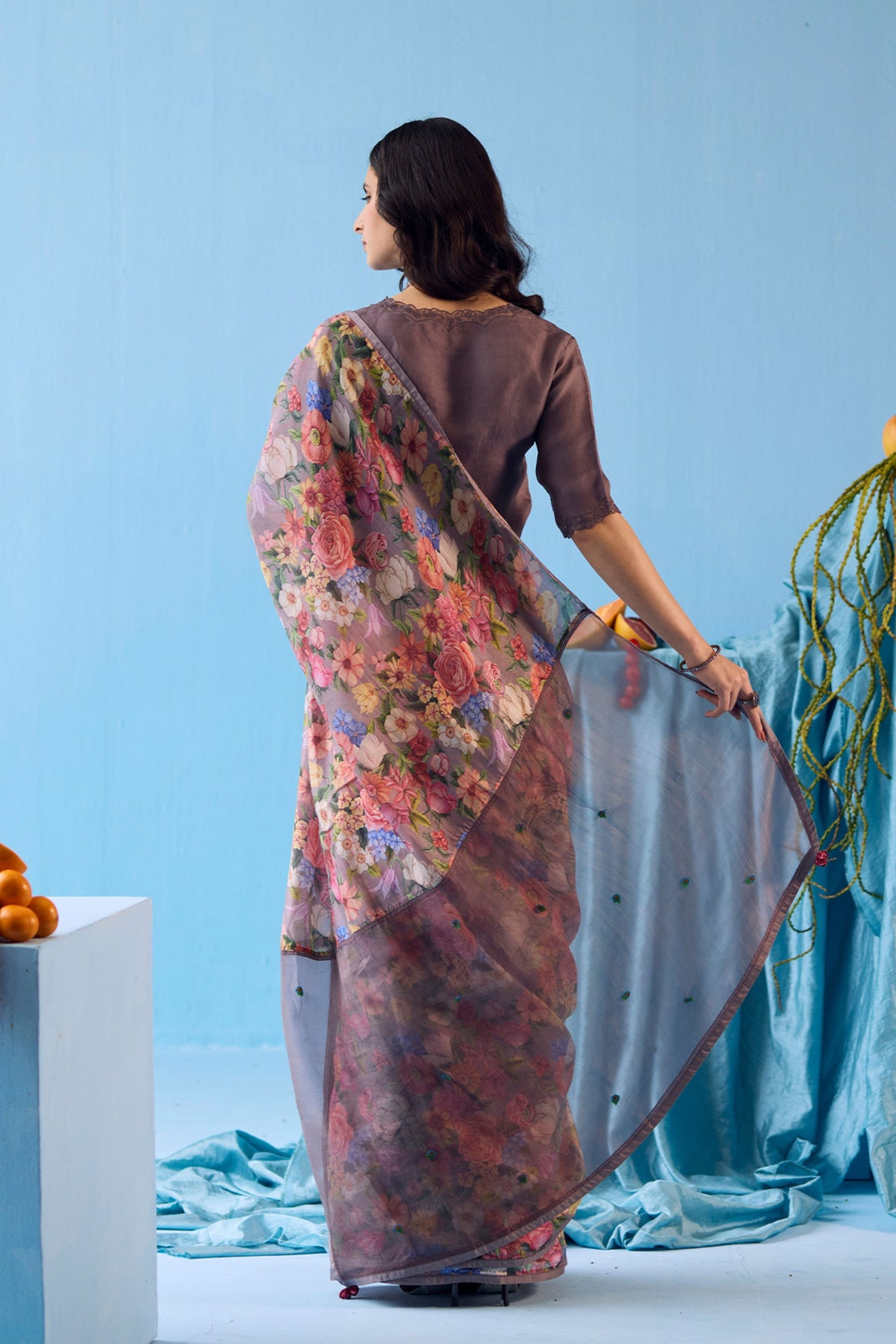 Whimsical Garden Slate Saree