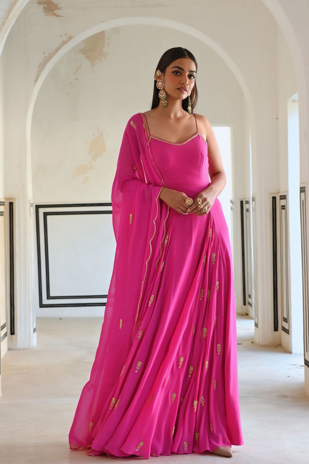 Bright Pink Embroidered Anarkali Set