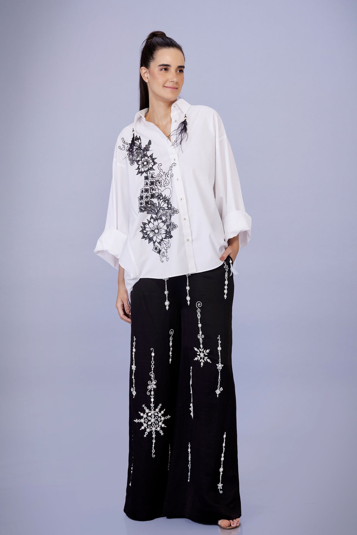 White Cutwork Machine Embroidery Shirt