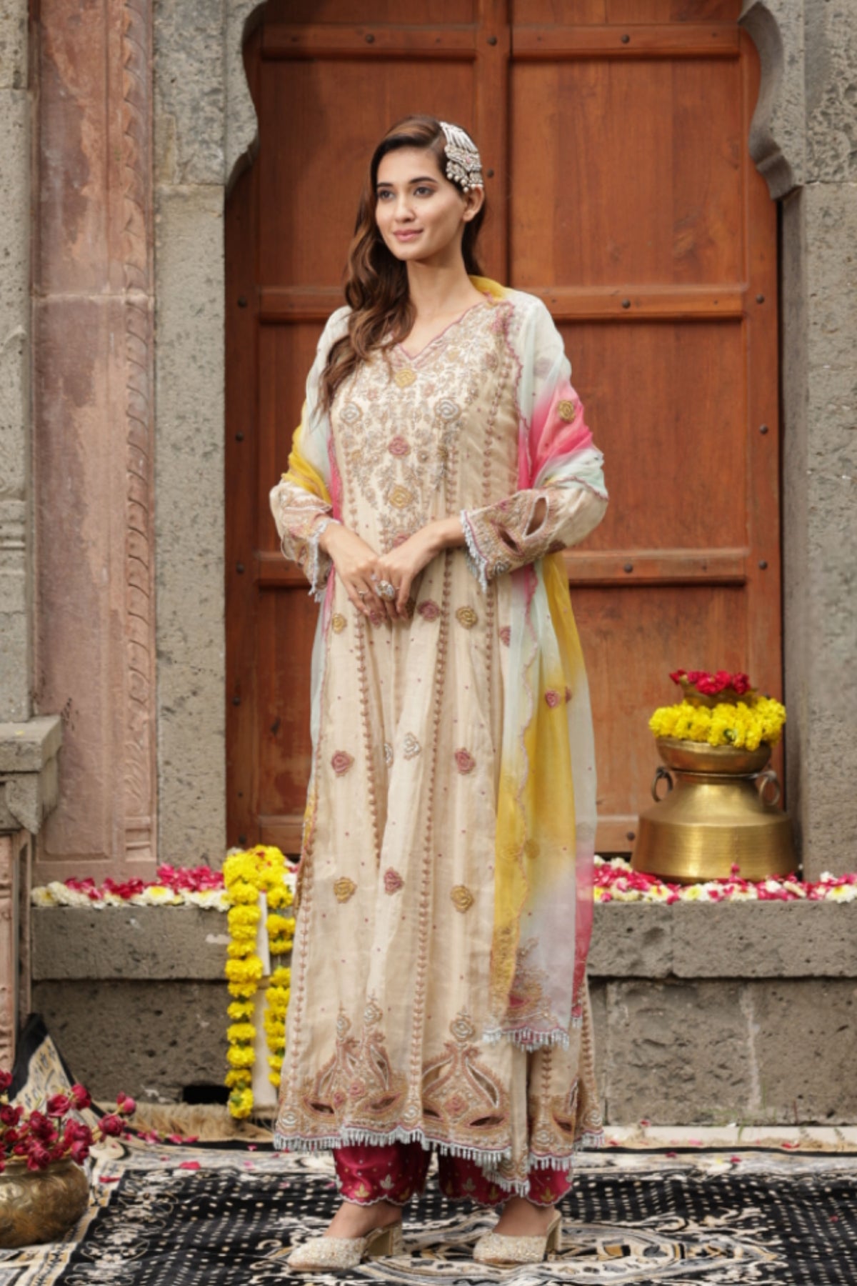 Beige Anarkali Set