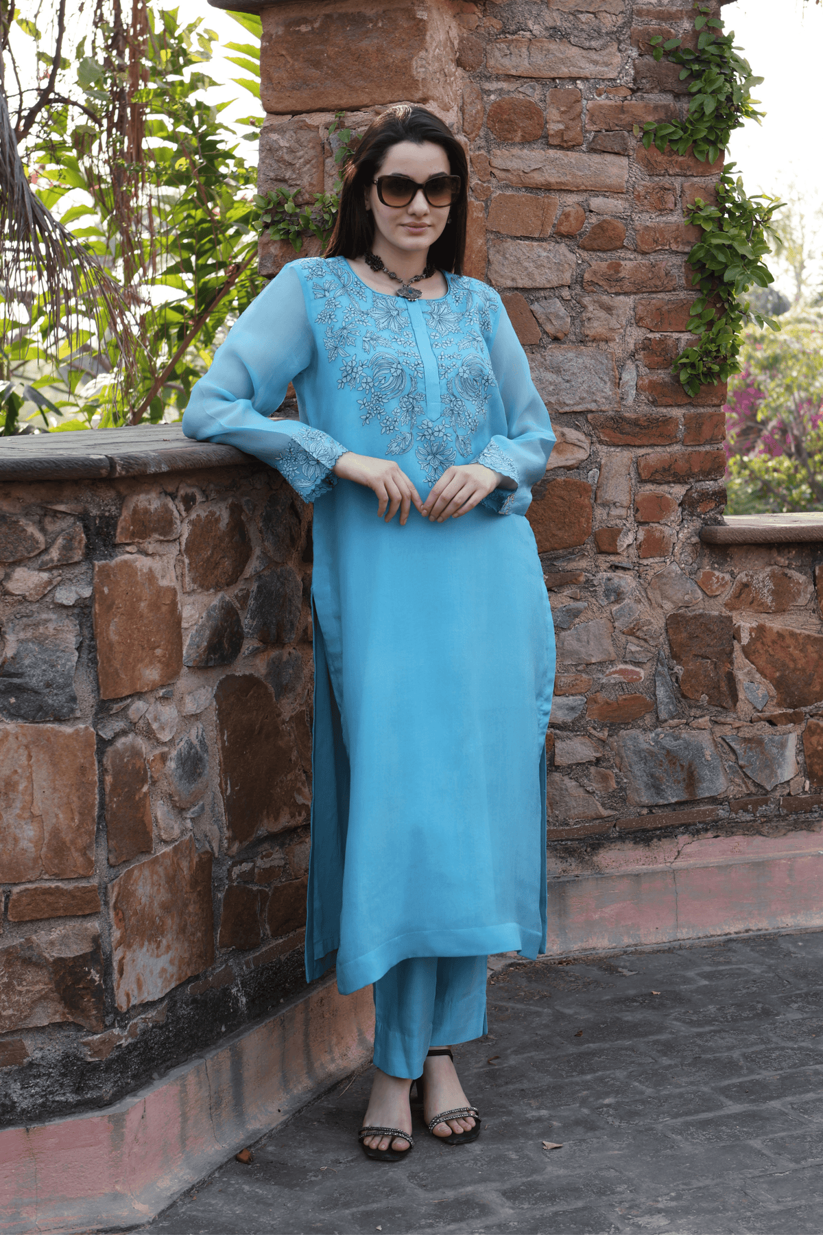 Sky Blue Embroidered Kurta And Pant