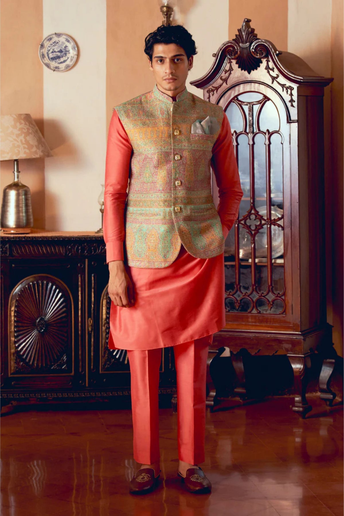 Multicolored Jamawar Nehru Jacket