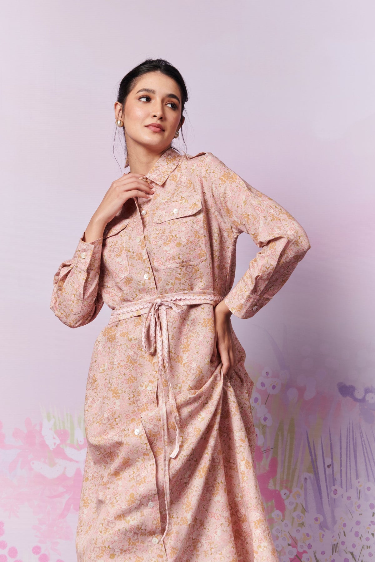 Petite Blooms Long Shirt Dress