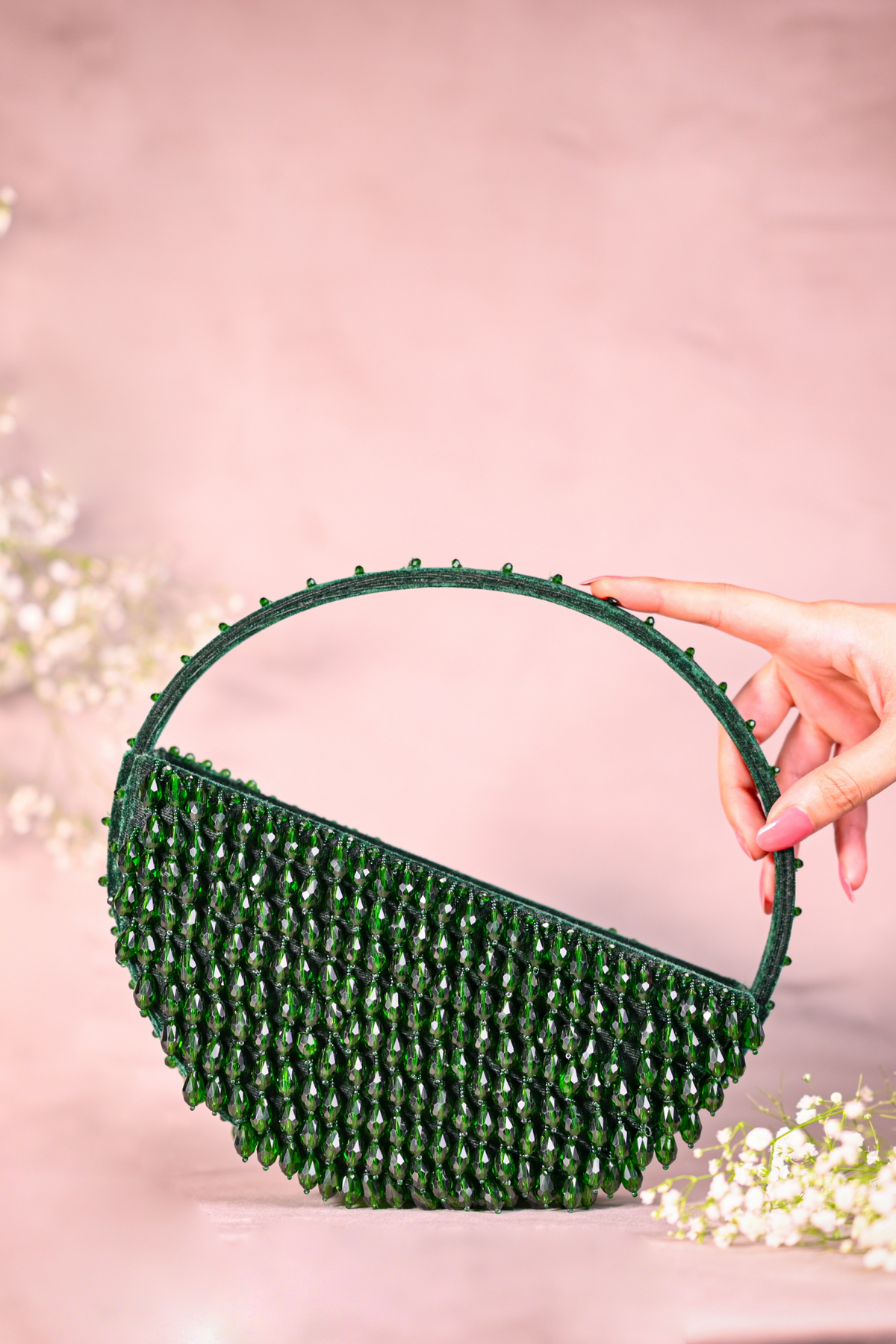 Clara Green Embellished Handbag