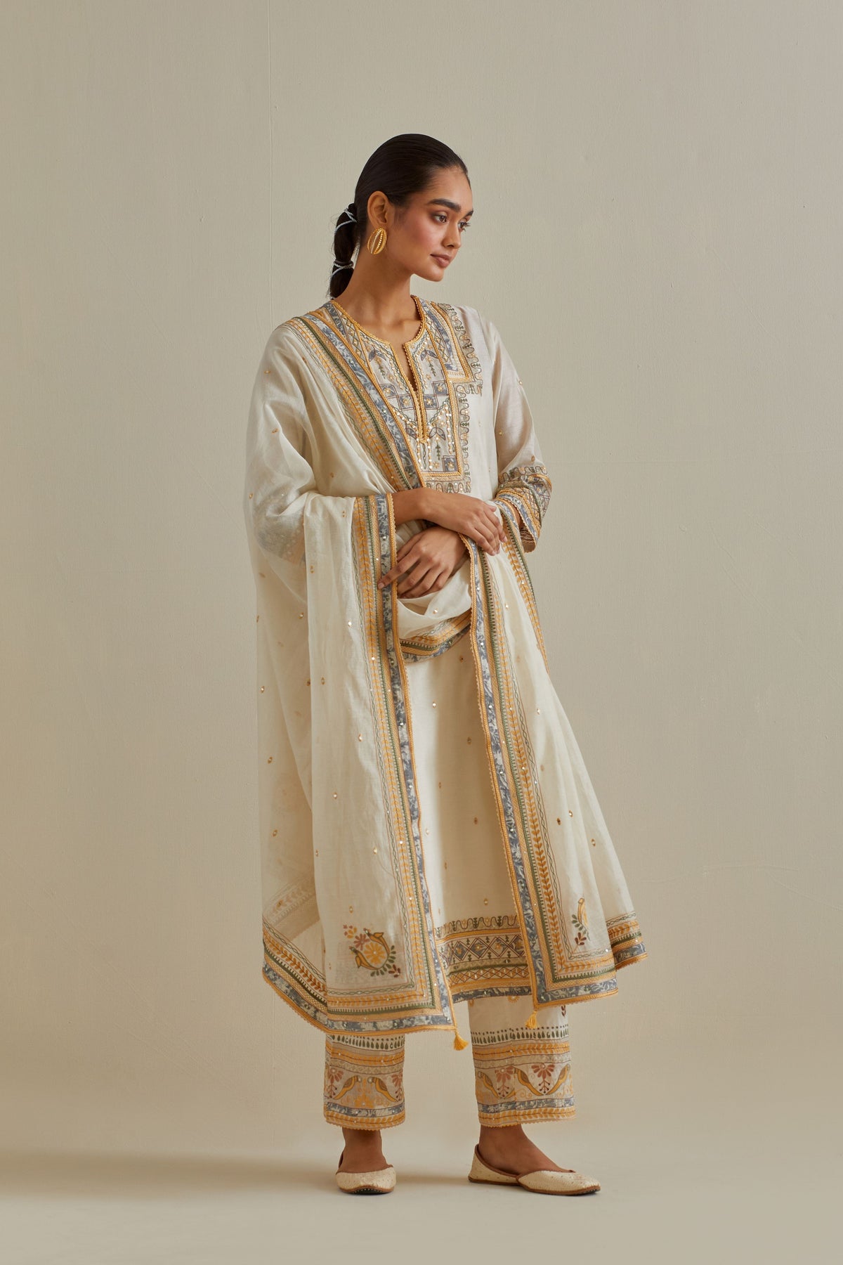 Yellow Chanderi Straght Kurta Set