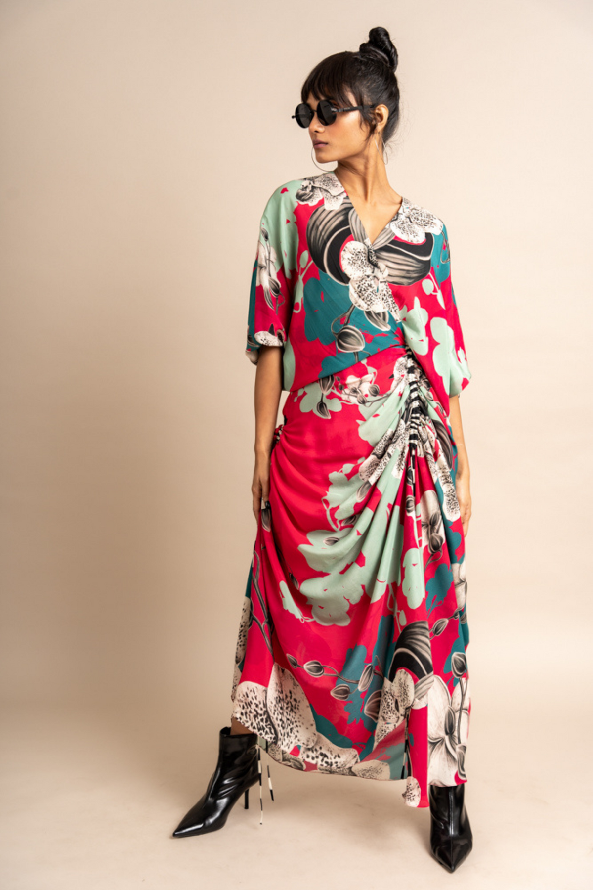 Magenta Print Wrap Dress