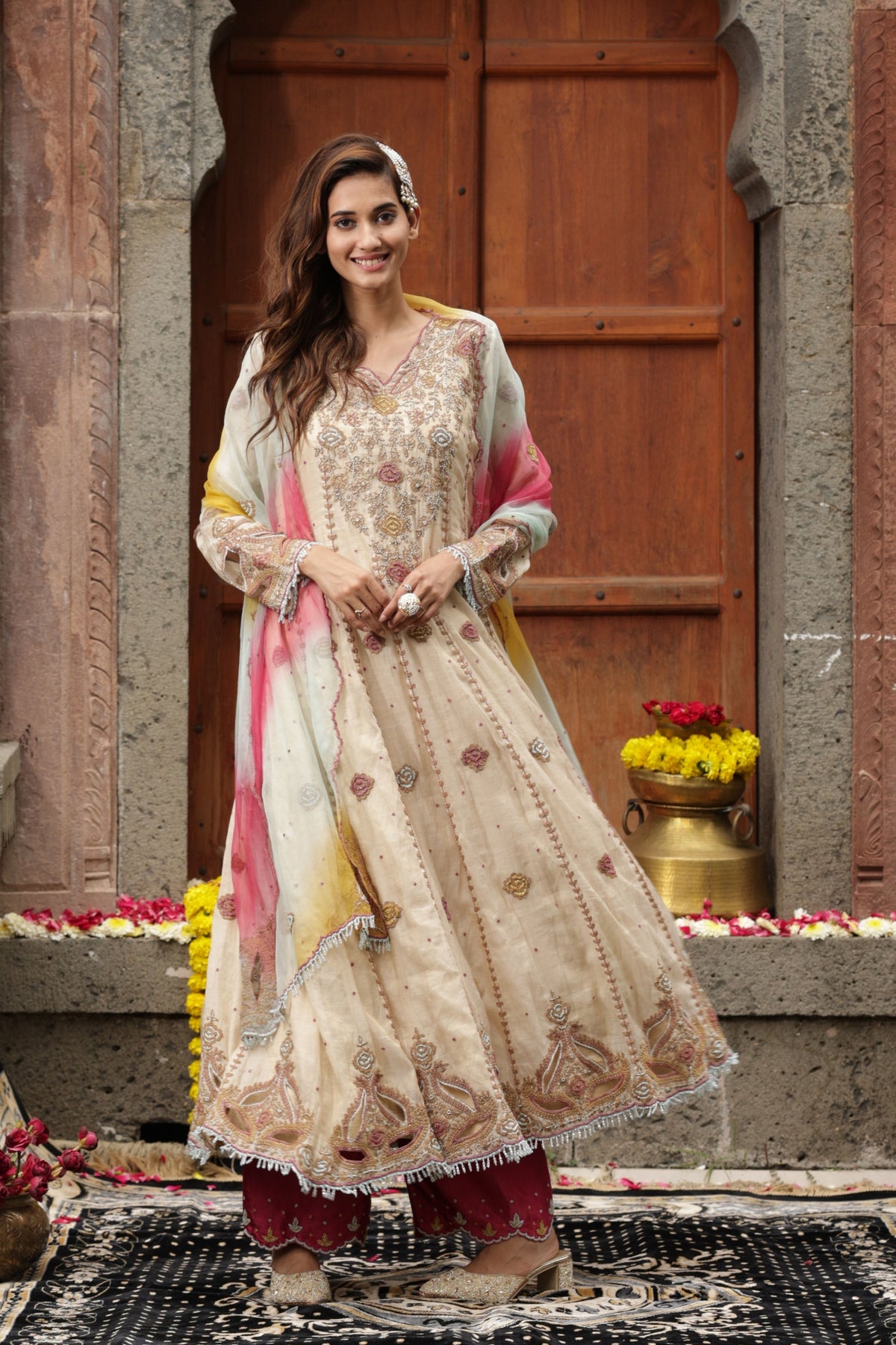 Beige Anarkali Set