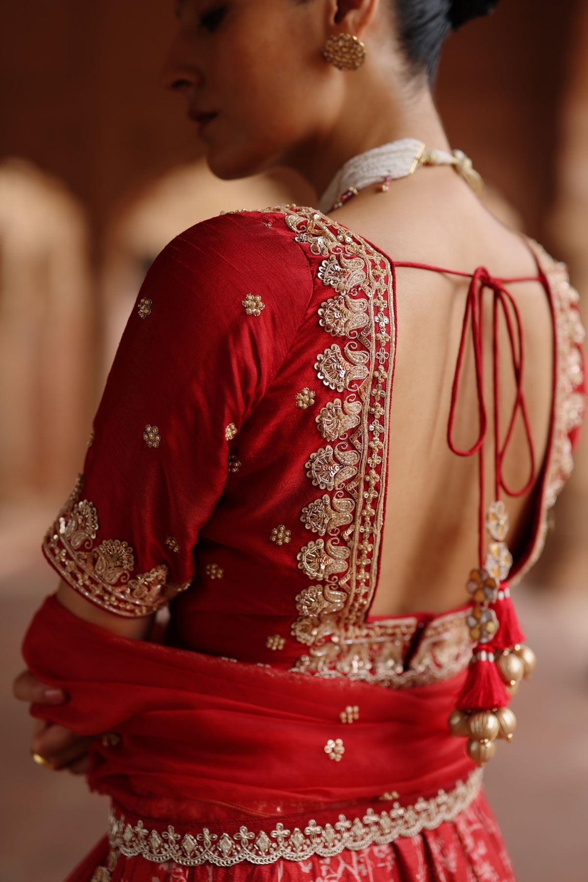 Rose Red Embroidered Lehenga Set