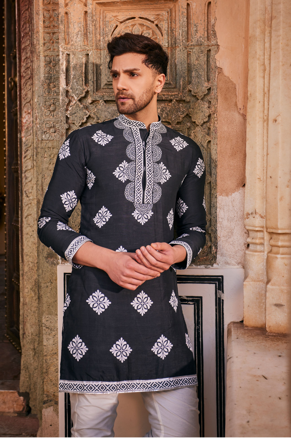 Black Printed Kurta With Pants