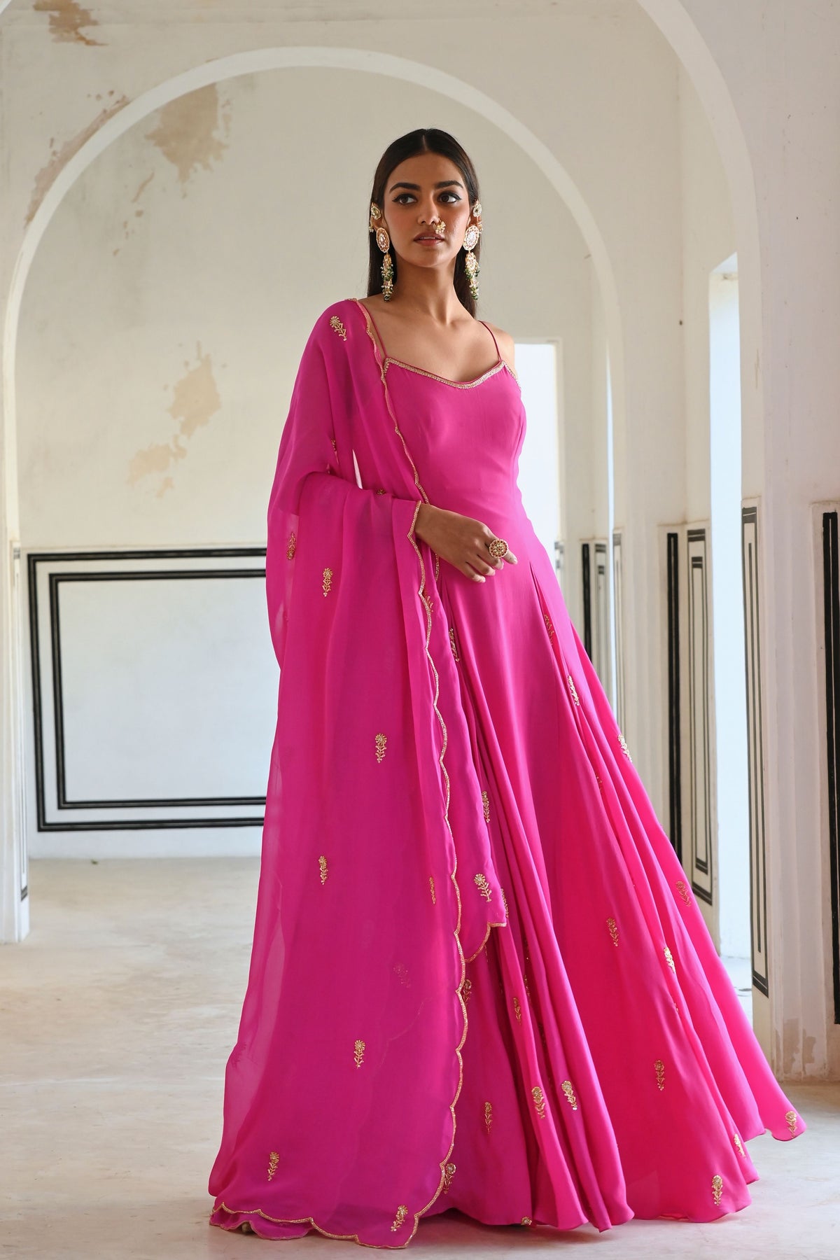 Bright Pink Embroidered Anarkali Set