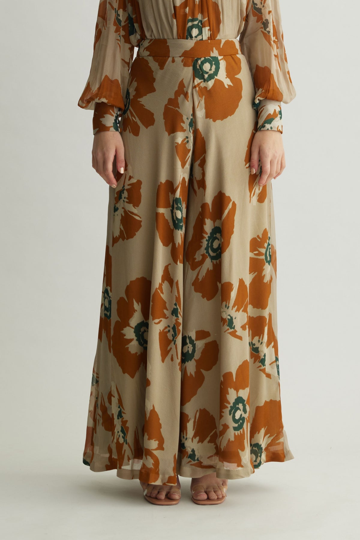 Rust Floral Flared Pants