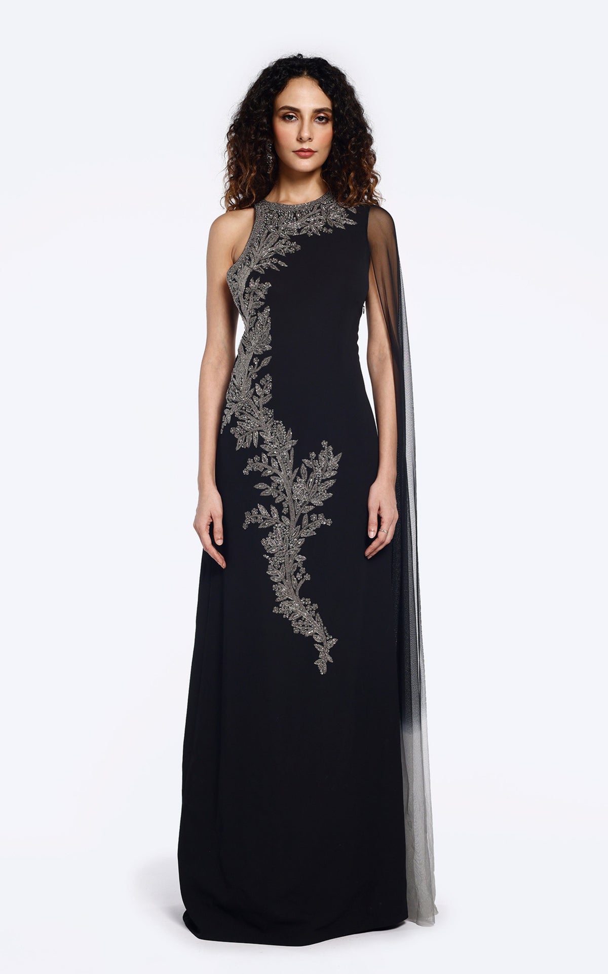 Mono-cape sleeve sheath Gown