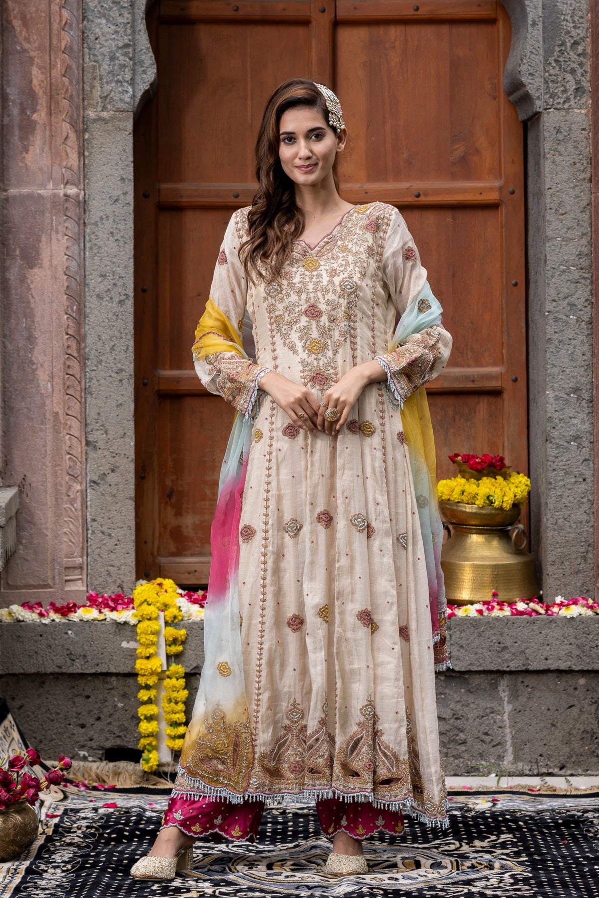 Beige Anarkali Set