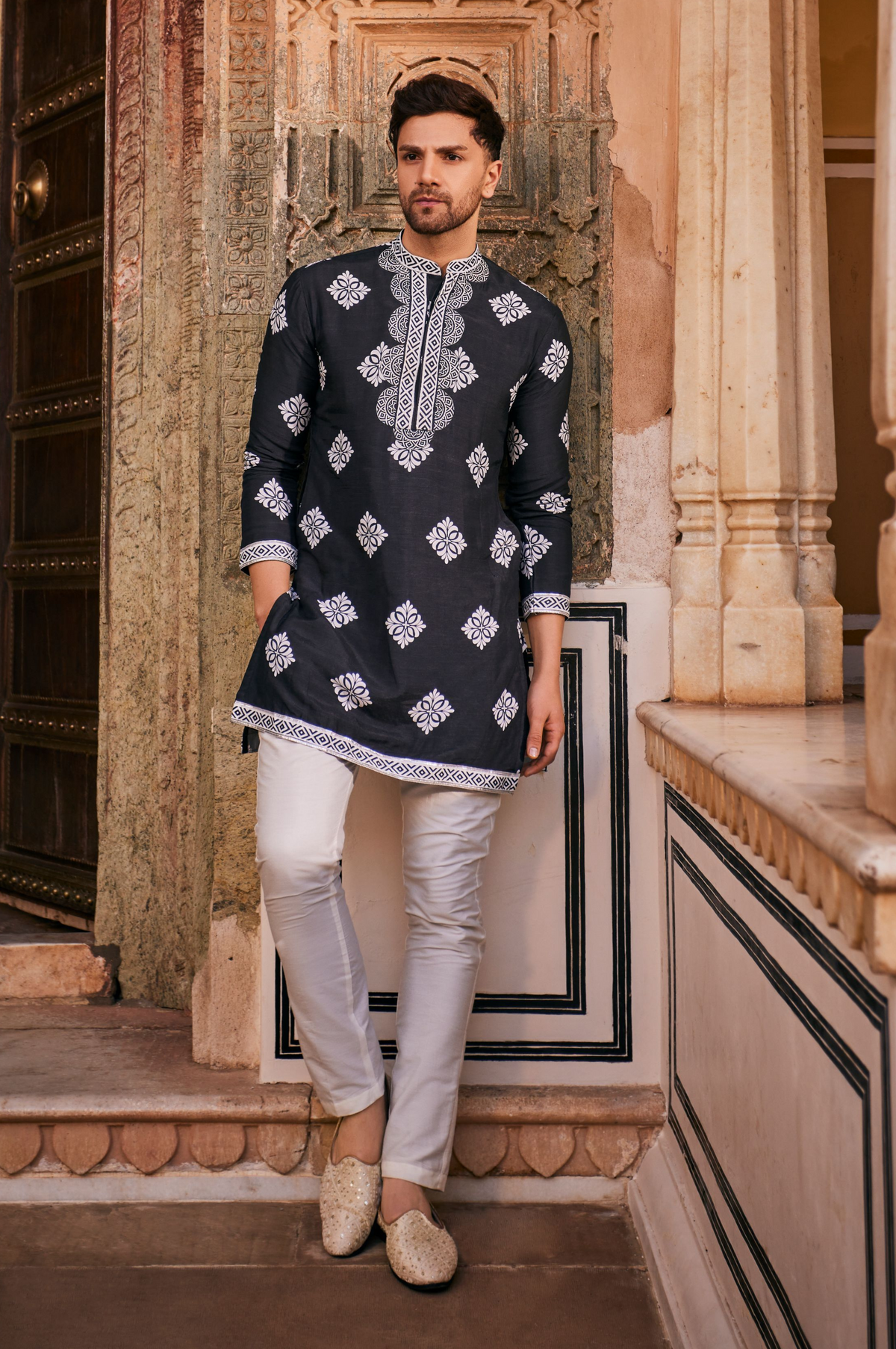 Black Printed Kurta With Pants