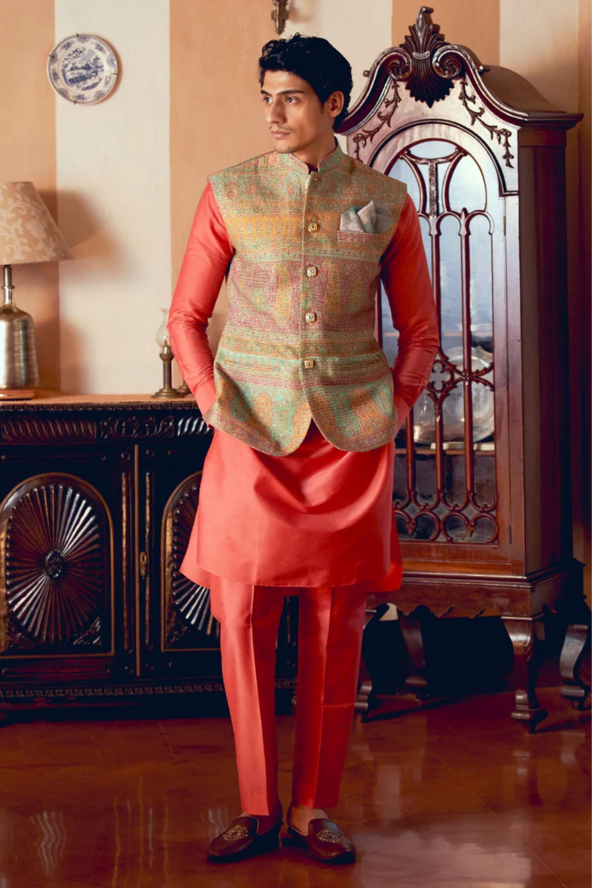 Multicolored Jamawar Nehru Jacket