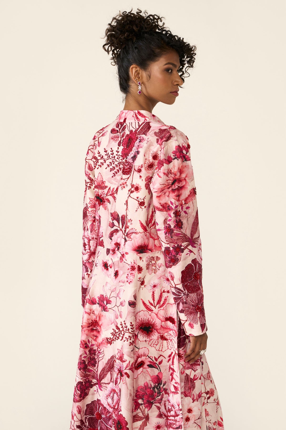 Pink Printed Long Jacket Set