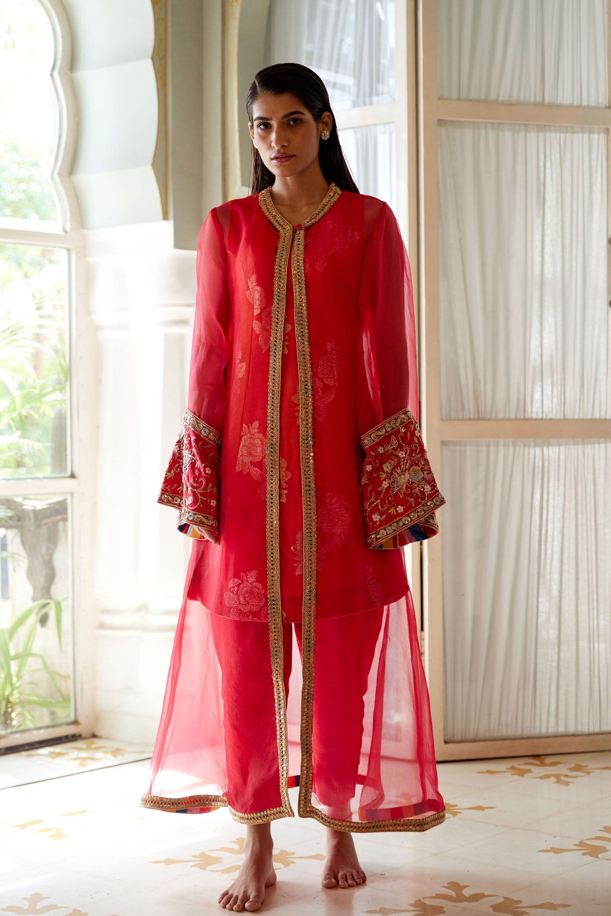 Qaynat Red Kurta Set