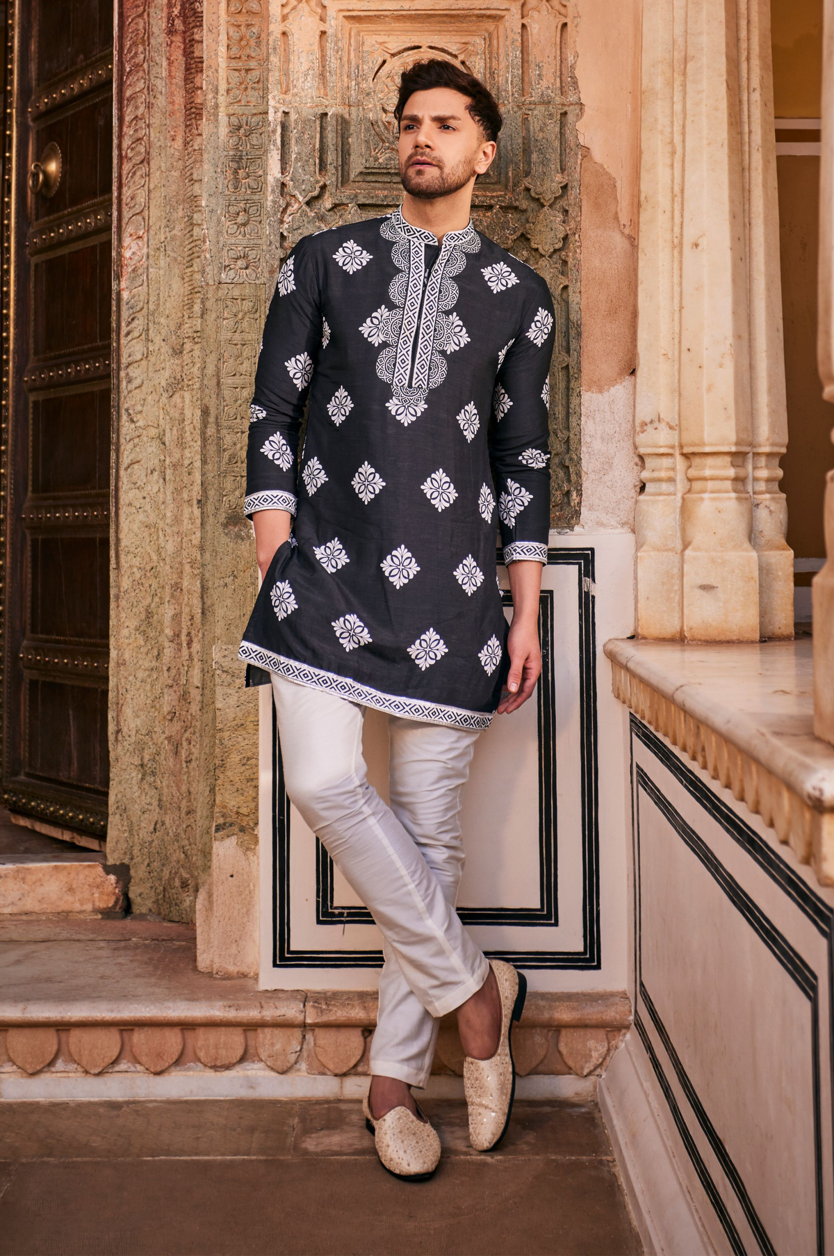 Black Printed Kurta With Pants