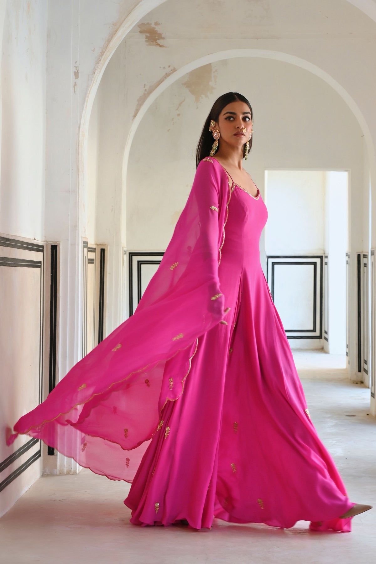 Bright Pink Embroidered Anarkali Set