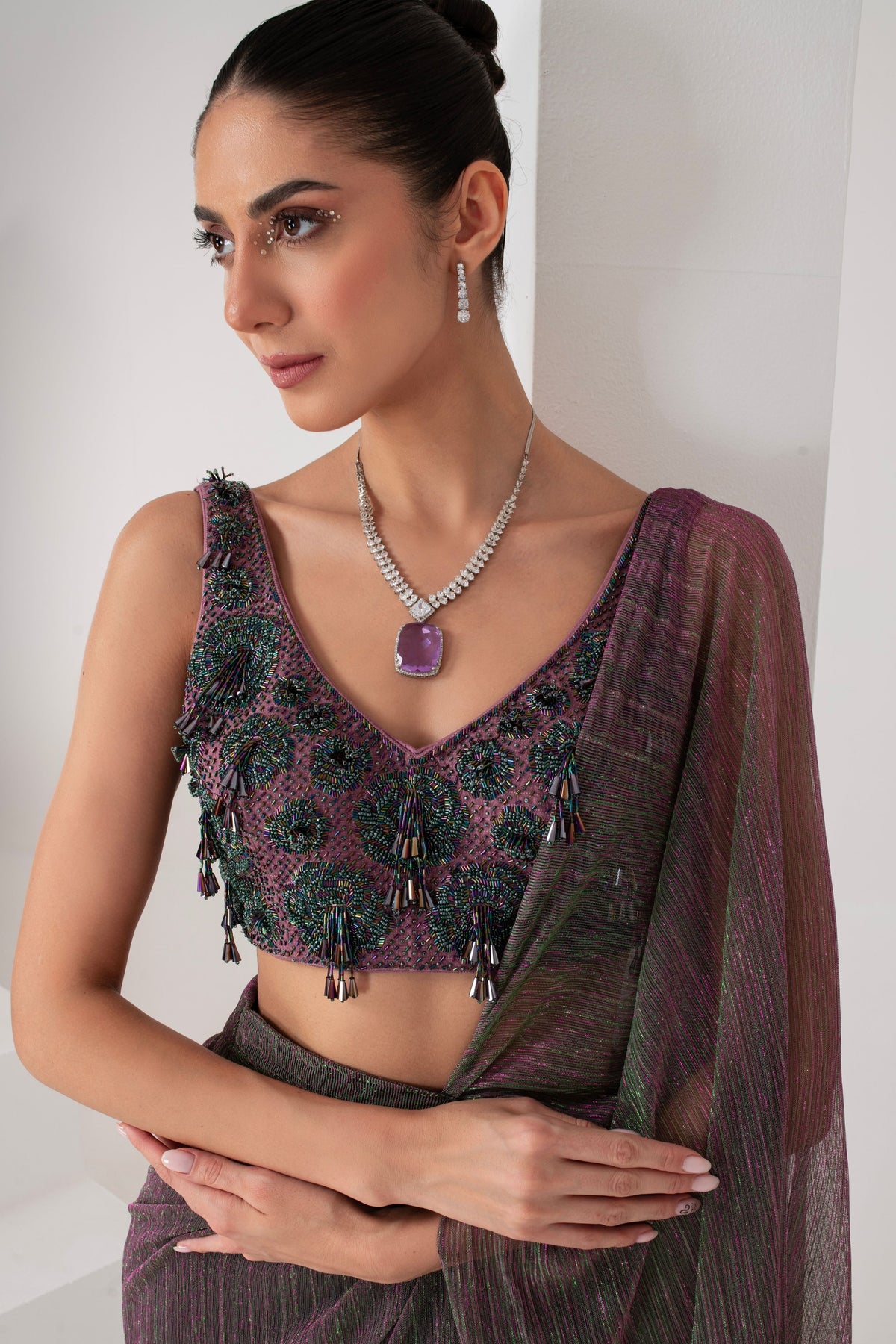 Lavender Crystal Hanging Saree