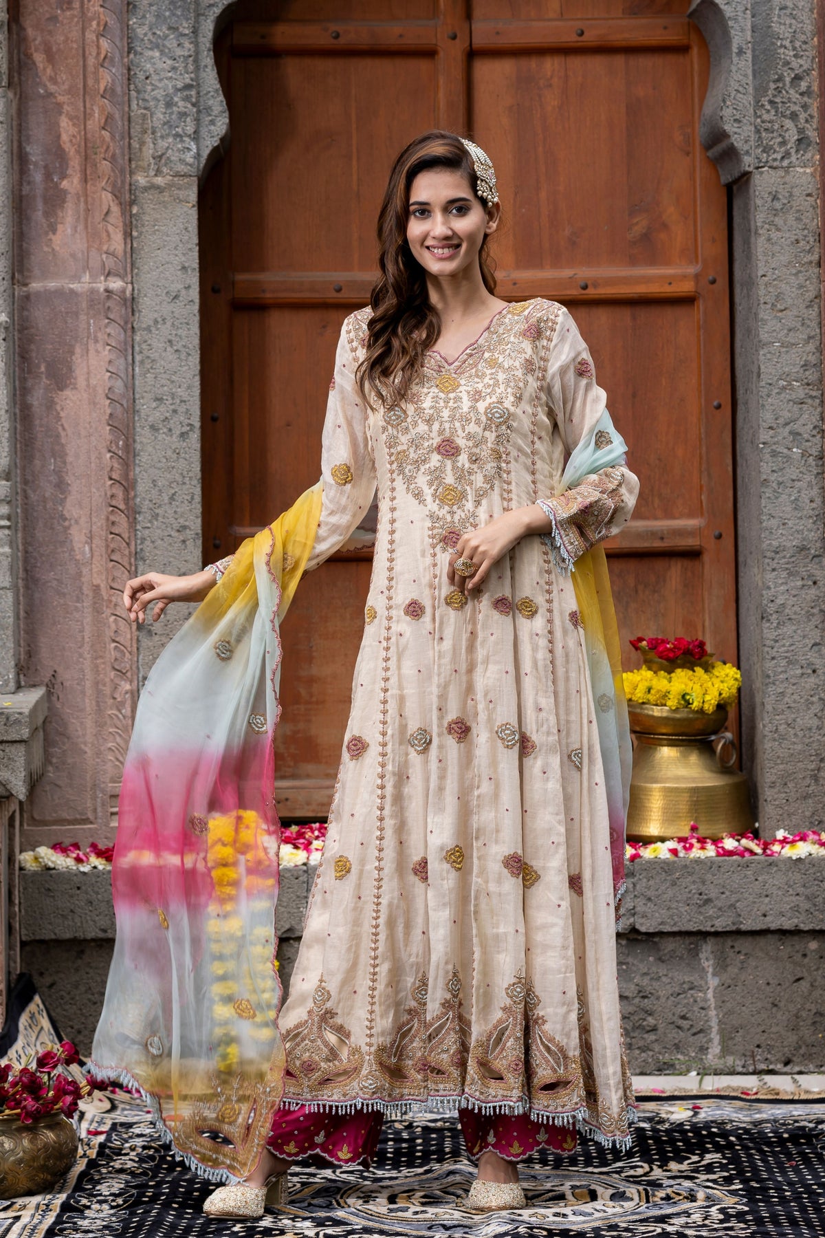 Beige Anarkali Set