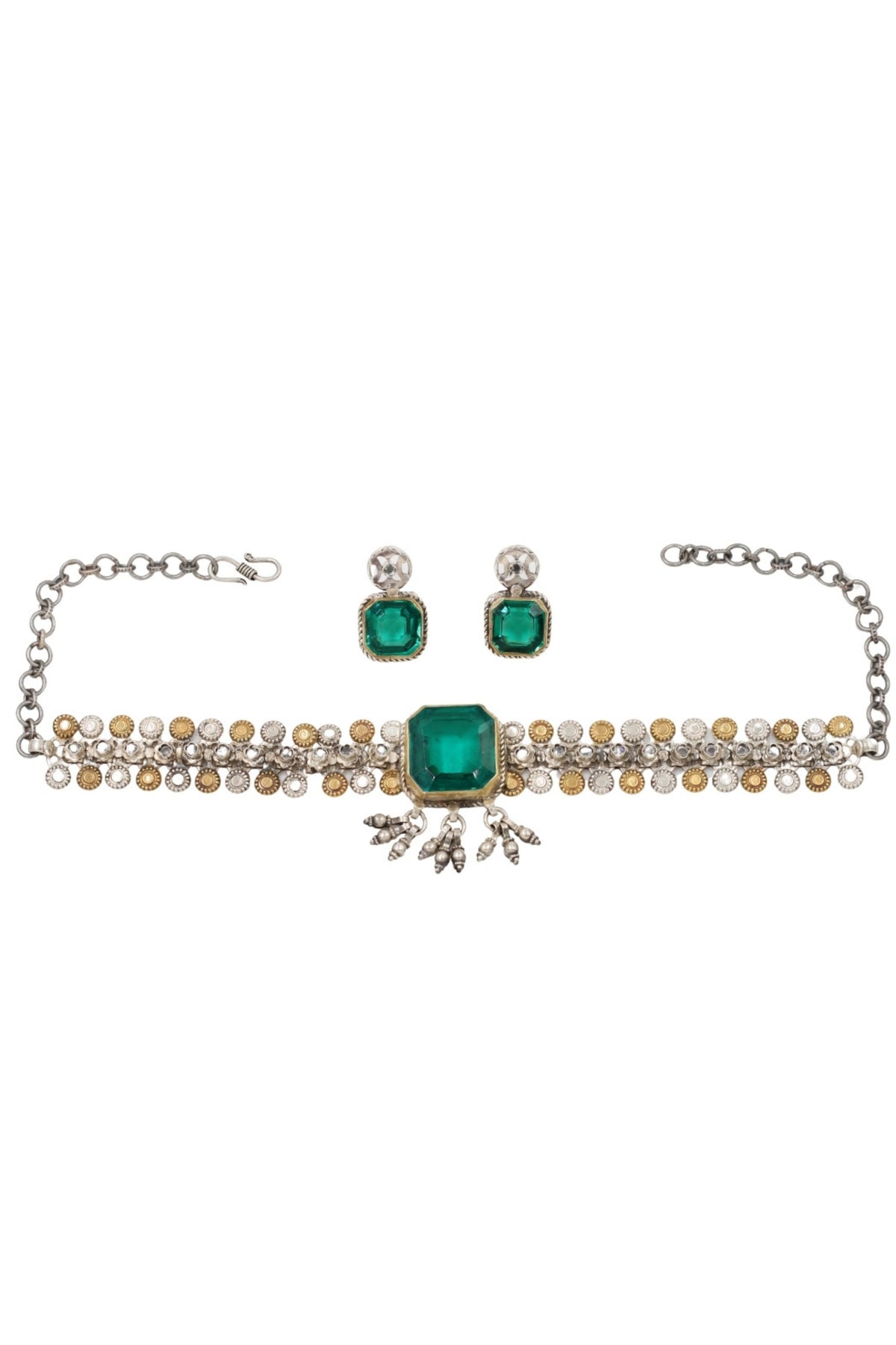 Majestic Emerald Silver Necklace Set