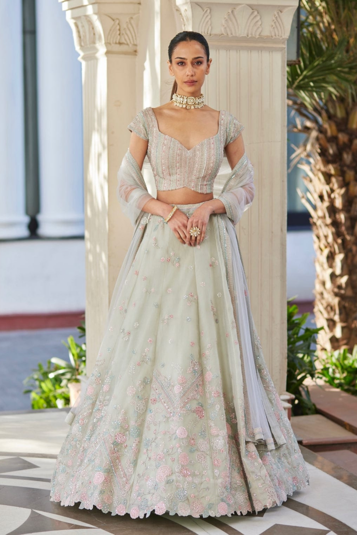 Cucumber Embroidered Lehenga Set