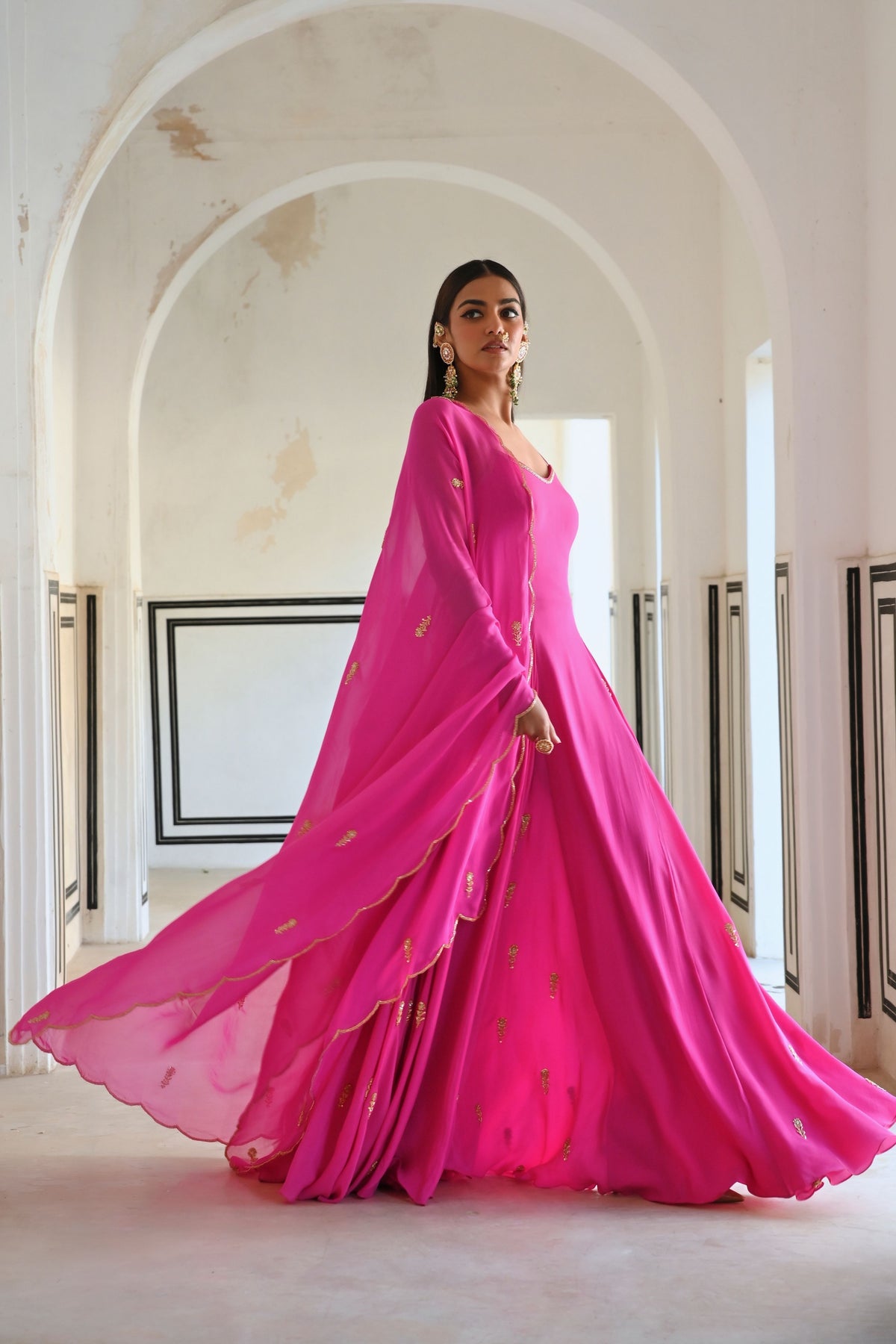 Bright Pink Embroidered Anarkali Set