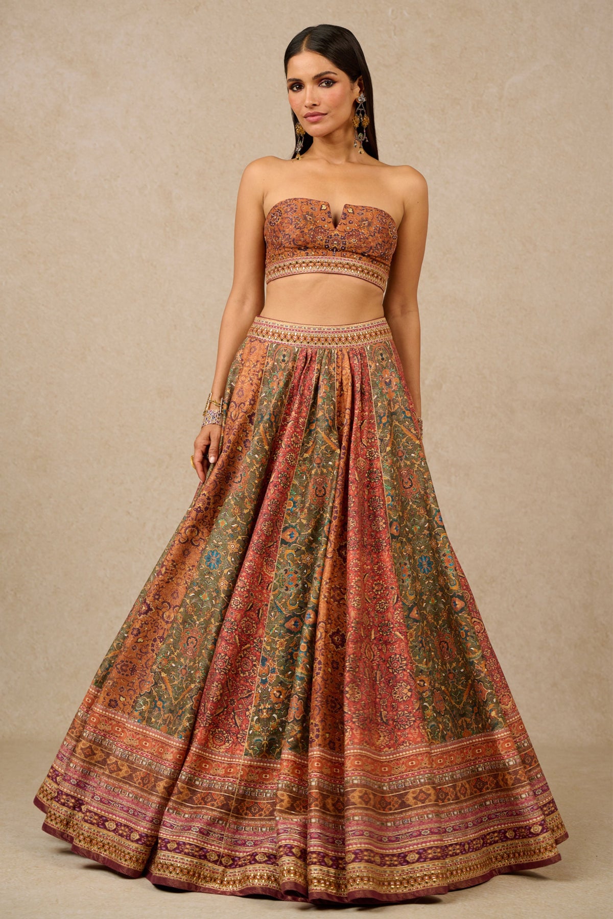 Multicolour Printed Chanderi Bustier Lehenga