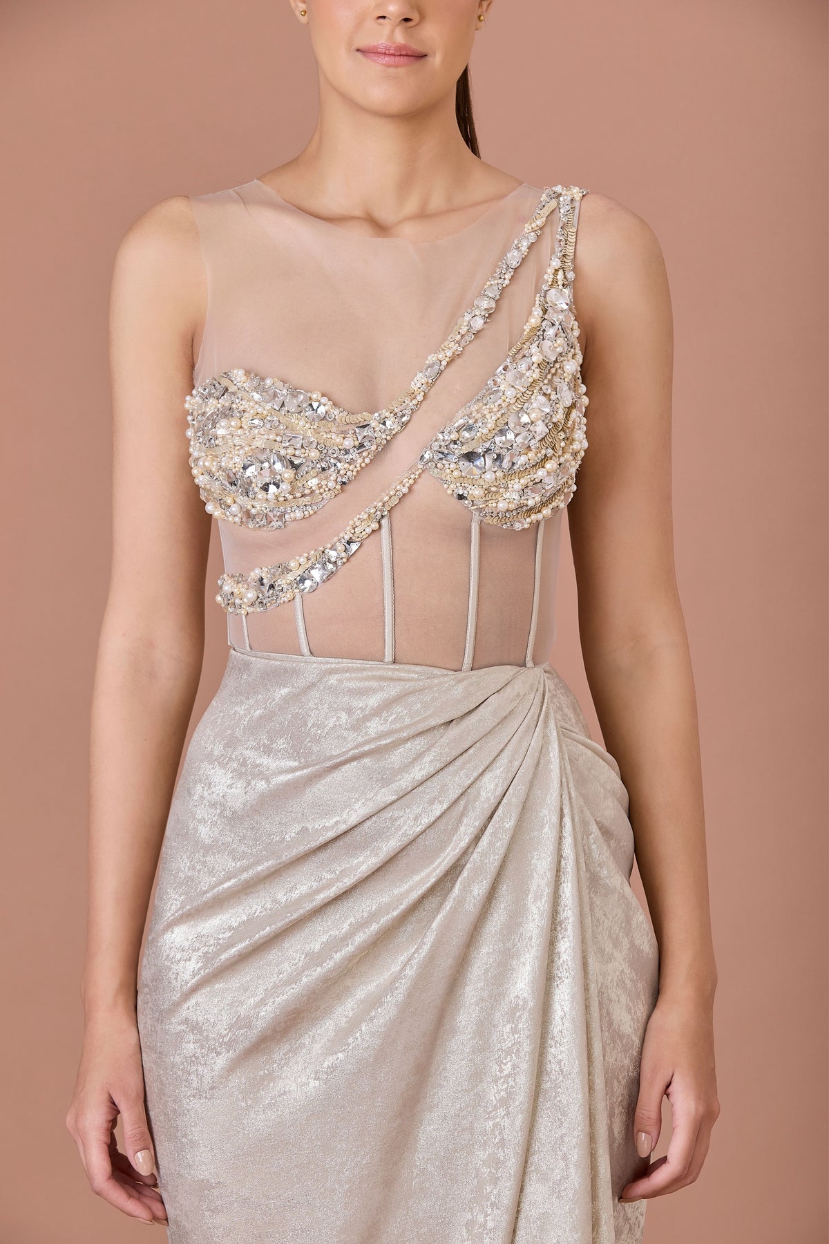 Gold Foil One Shoulder Gown