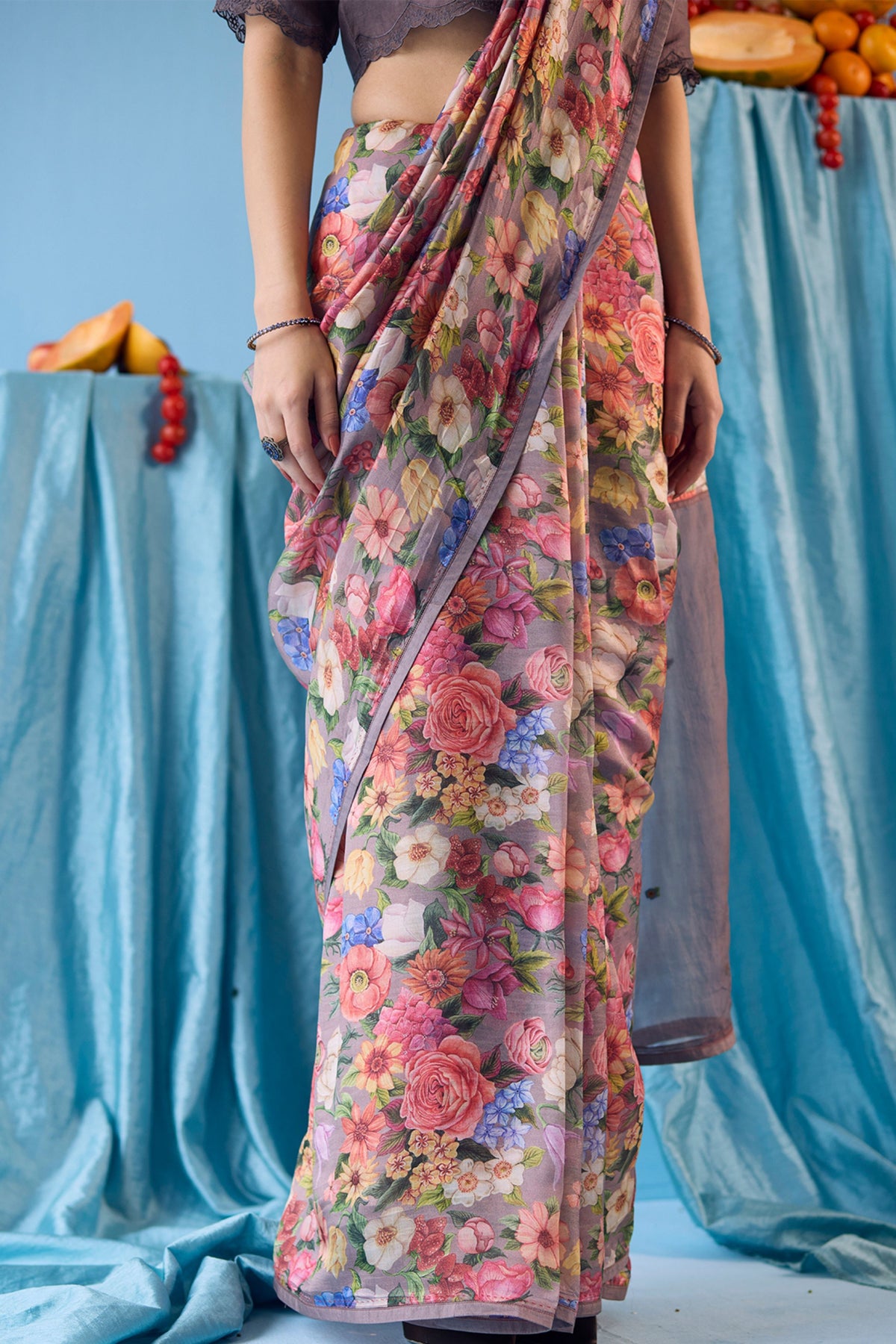 Whimsical Garden Slate Saree