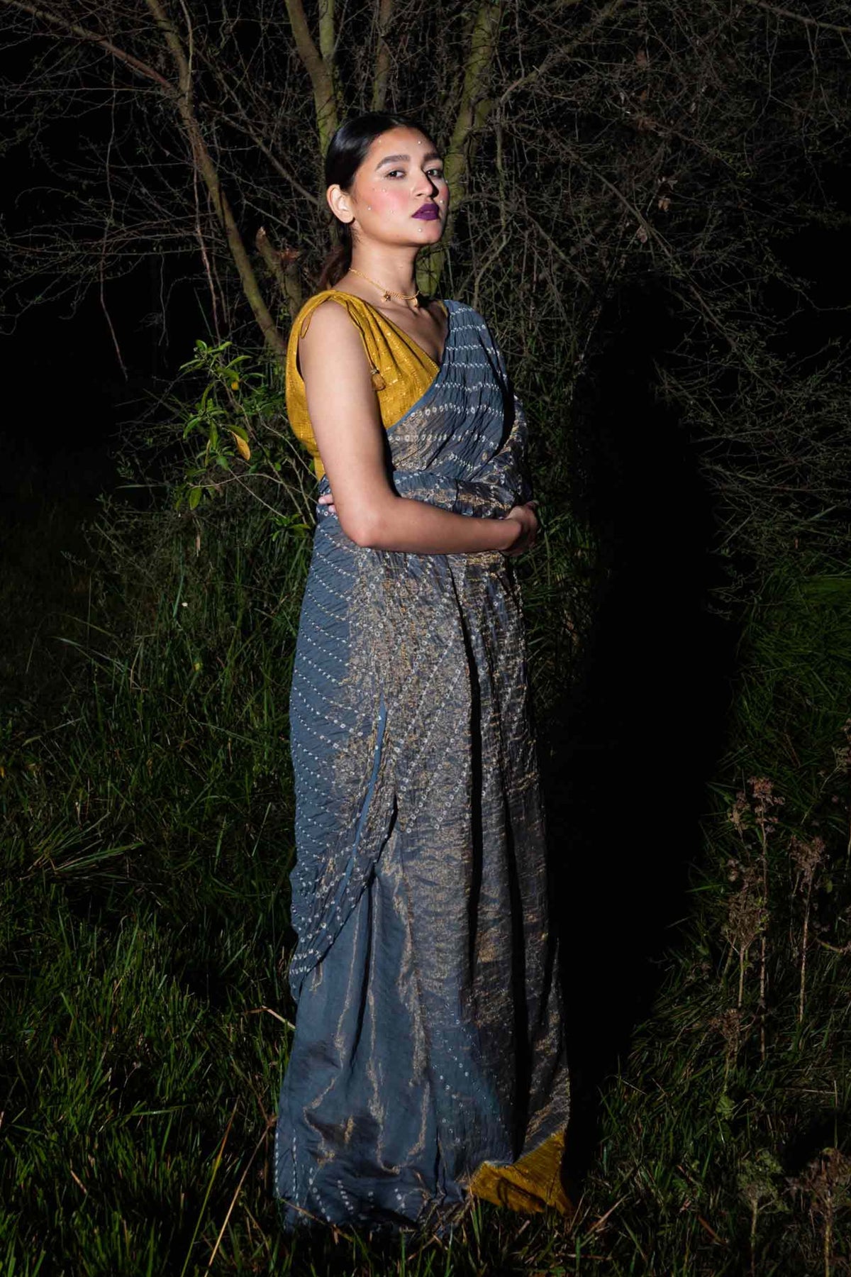 Grey Mustard Anjori Saree