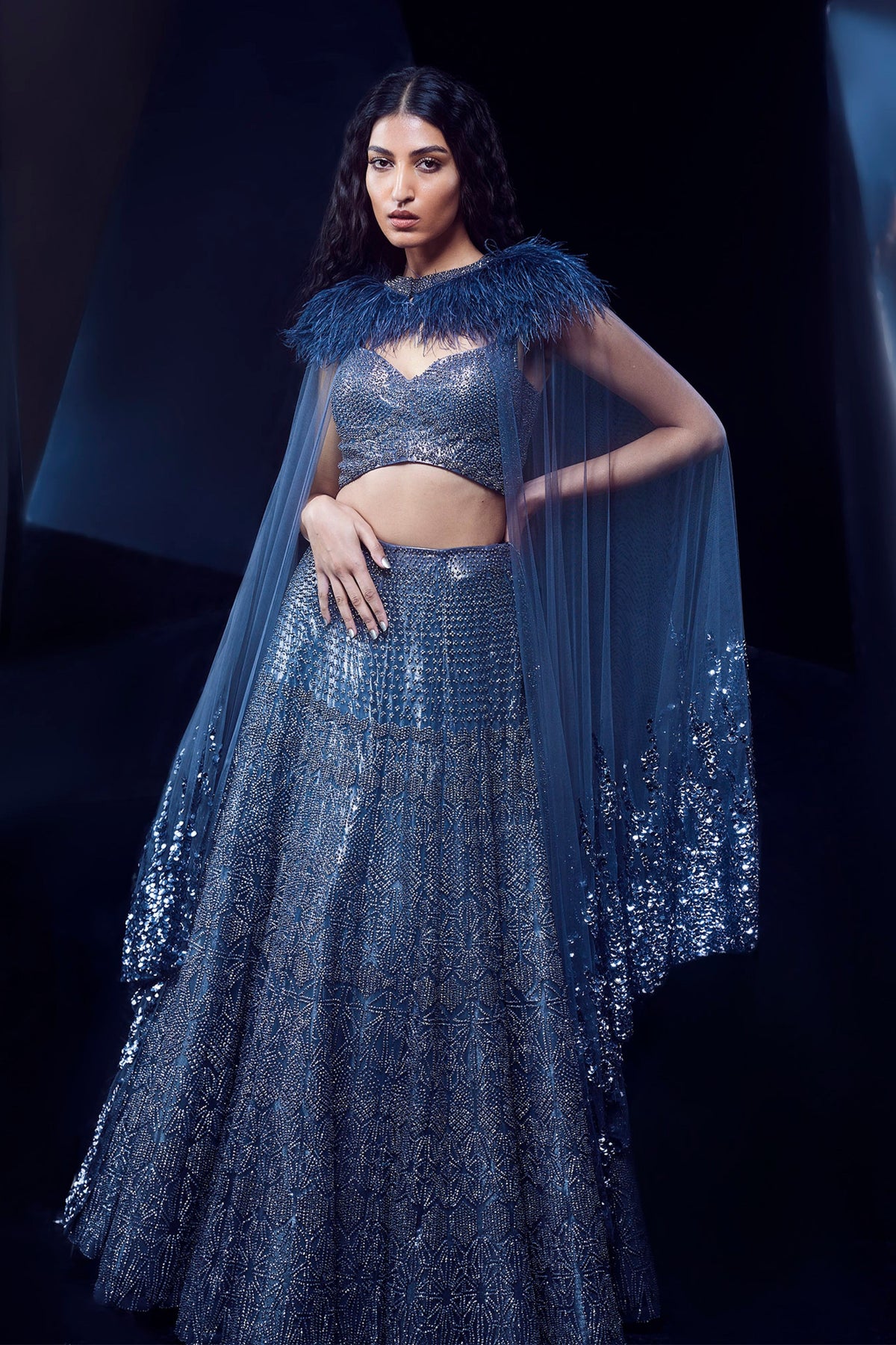 Ashlyn Steal Grey Lehenga Set