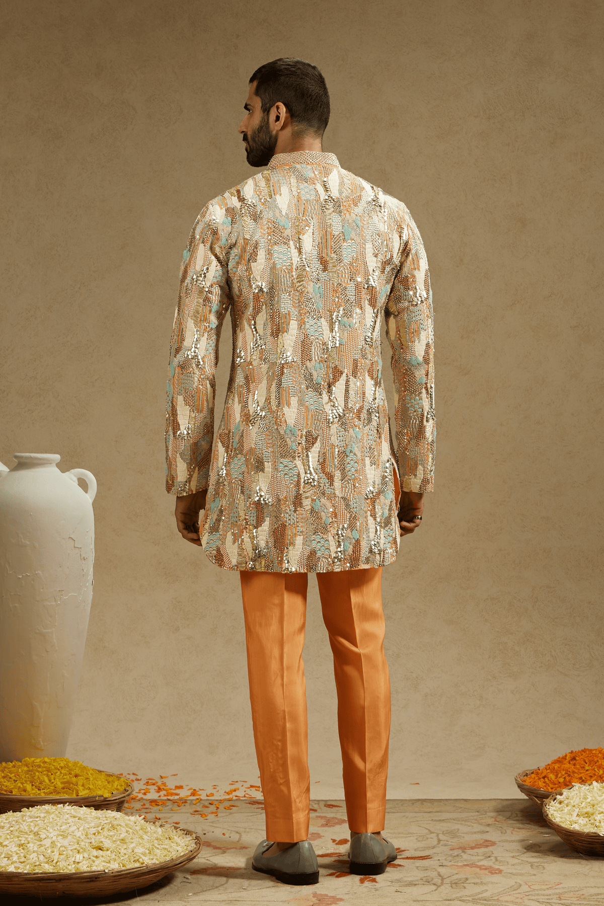 Orange Embellished Kurta Set