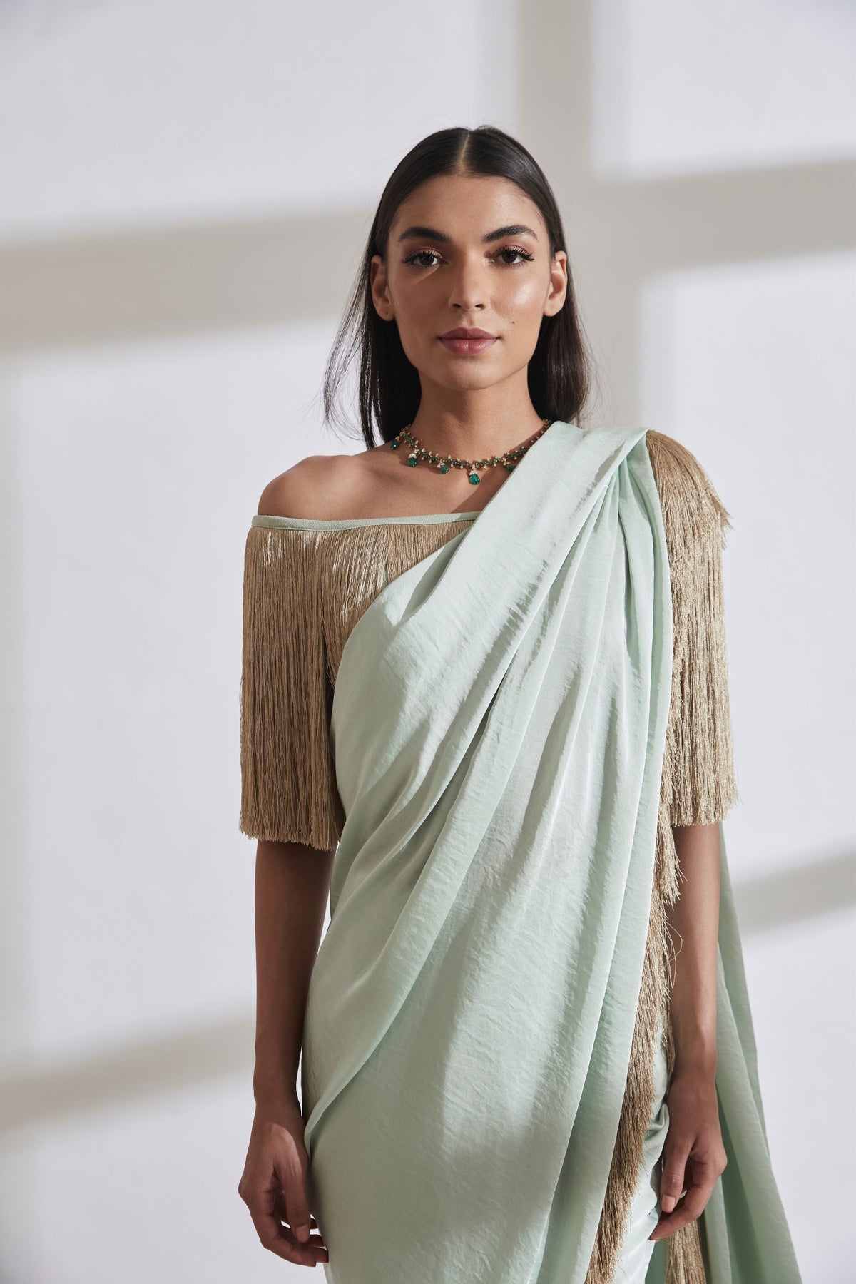 Noor Fringe Green Sari