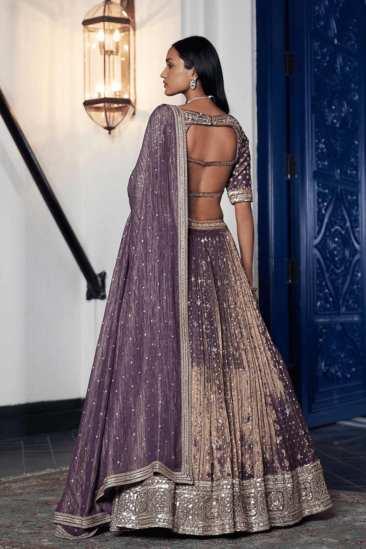 Purple Tissue Embroidered Lehenga Set