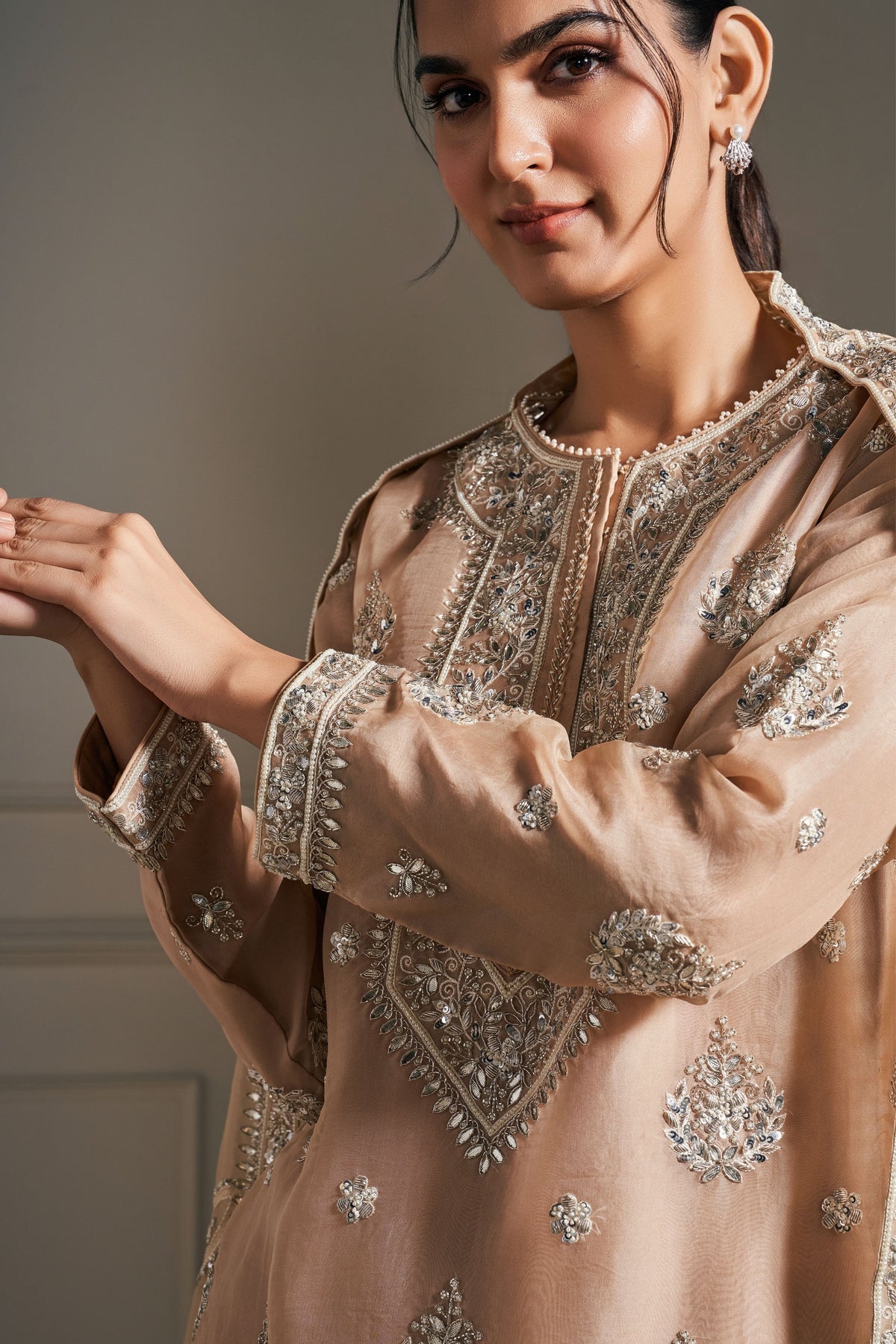 Graceful Beige Embellished Kurta