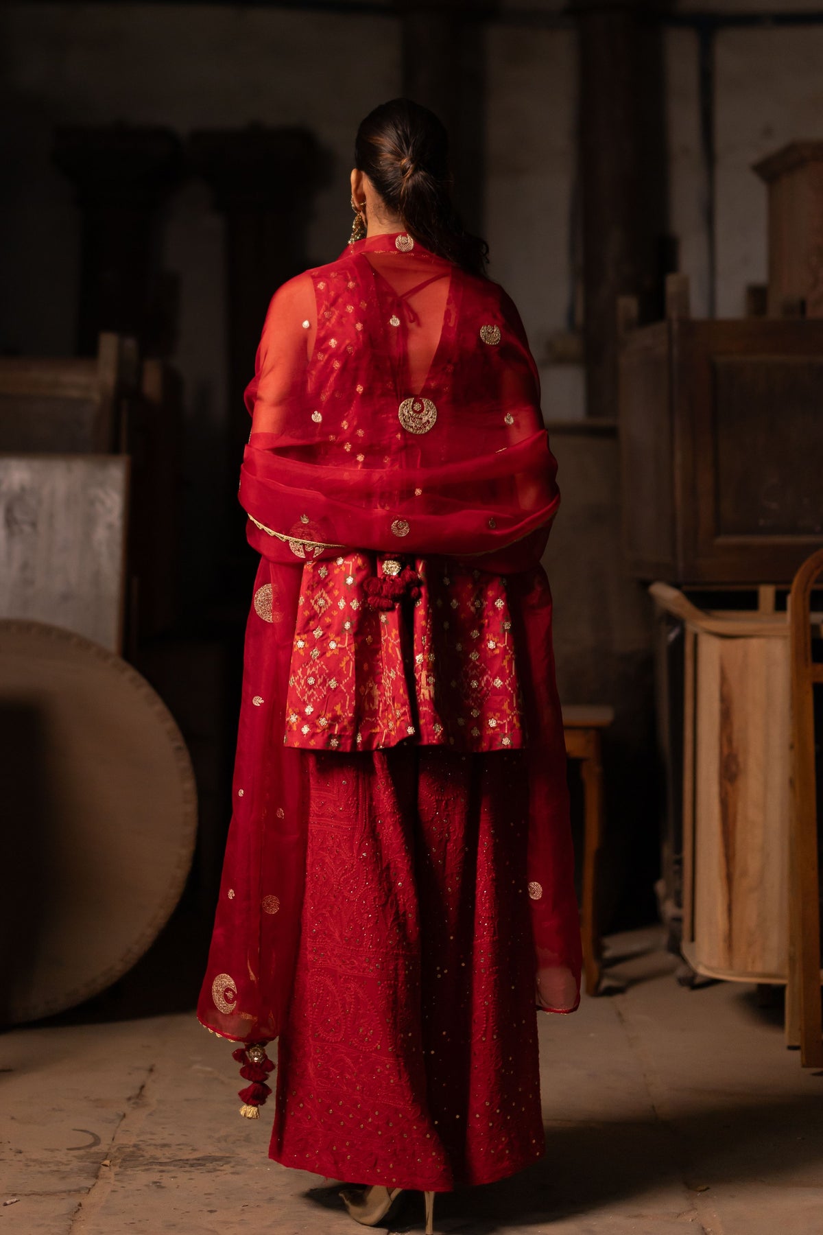 Red Kurta With Pleated Pants